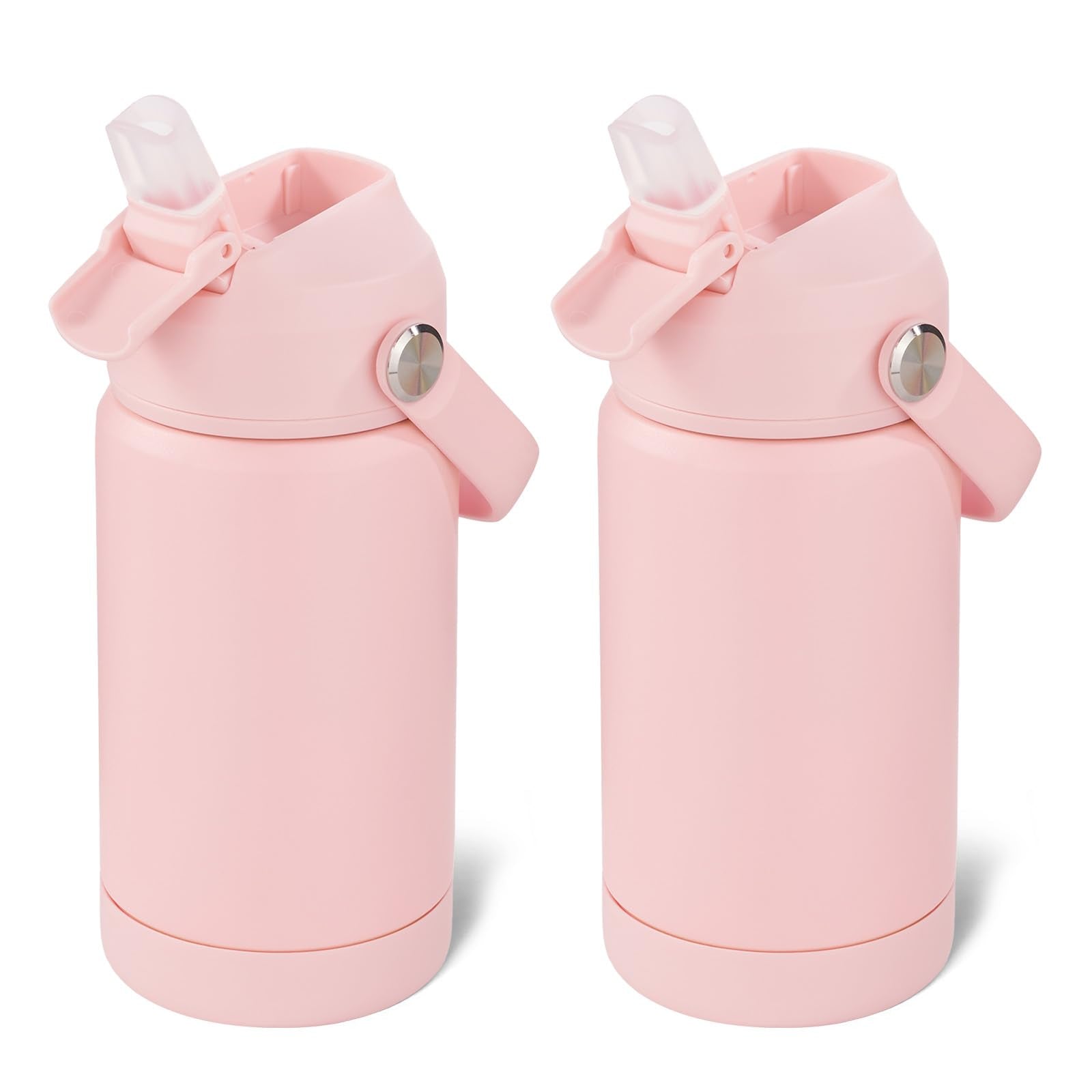 12 oz Water Bottle, Kids Water Bottles for School, Toddler Cup with Straw & Handle, 304 Stainless Steel Insulated Water Bottle, Non-slip Silicone Base, BPA Free, Yellow