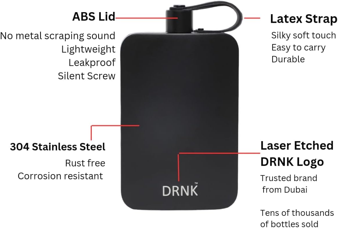 DRNK Steel | Flat Water Bottle as Seen on Shark Tank | Workplace Hydration, Travel, Hiking, and Gym | Leak Proof | Non-Toxic | BPA-Free | 17oz (500ml) [GunMetal Grey]