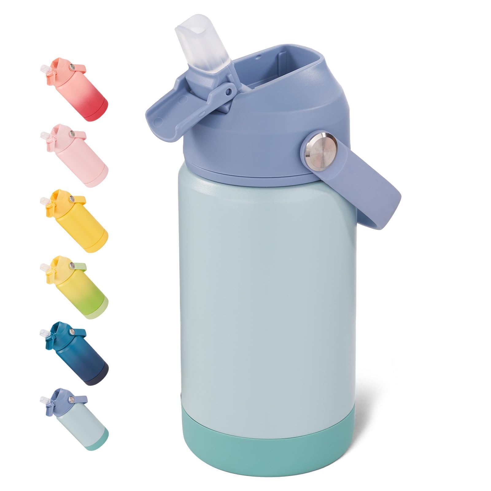 12 oz Water Bottle, Kids Water Bottles for School, Toddler Cup with Straw & Handle, 304 Stainless Steel Insulated Water Bottle, Non-slip Silicone Base, BPA Free, Yellow