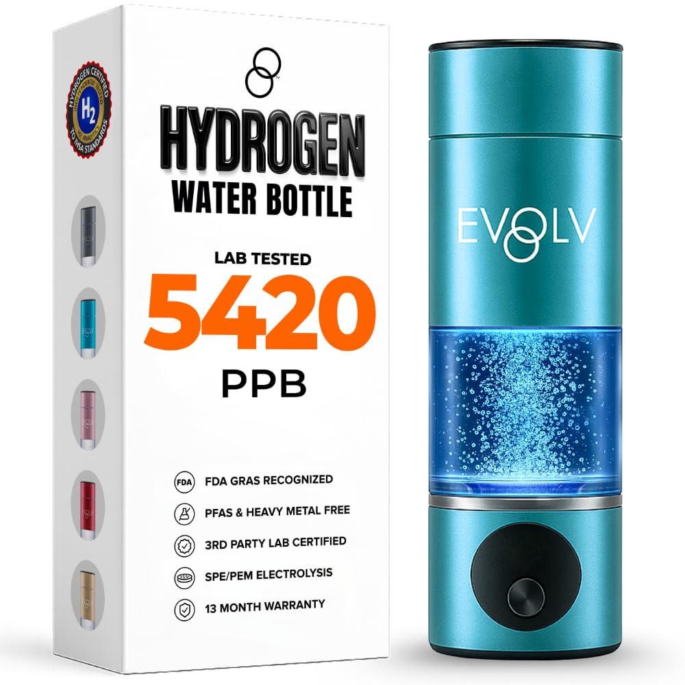 EVOLV Hydrogen Water Bottle Generator – SPE & PEM Water Ionizer 5.4PPM, Highest H2 Concentration – Portable 8oz Hydrogenated Water Bottle – Leak-Proof Hydrogen Water Machine, Easy to Use – Champagne