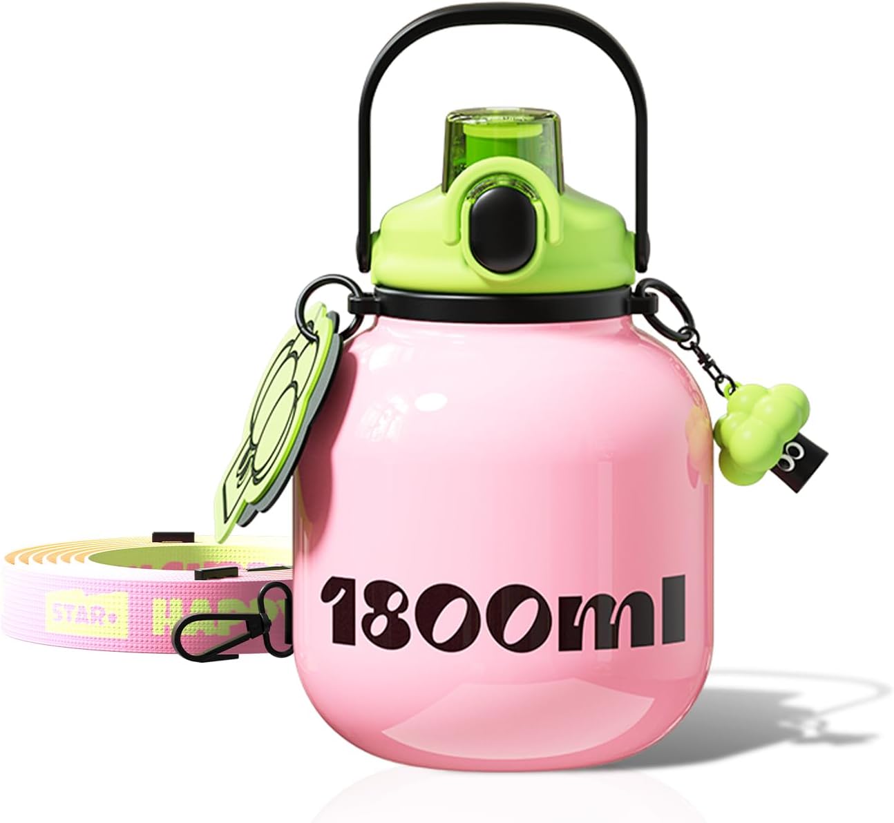 60 oz Big Water Bottle with Straw and Carry Handle, Pink Wide Mouth Vacuum Insulated Stainless Steel Bottles Easy Carry Tumbler for Women