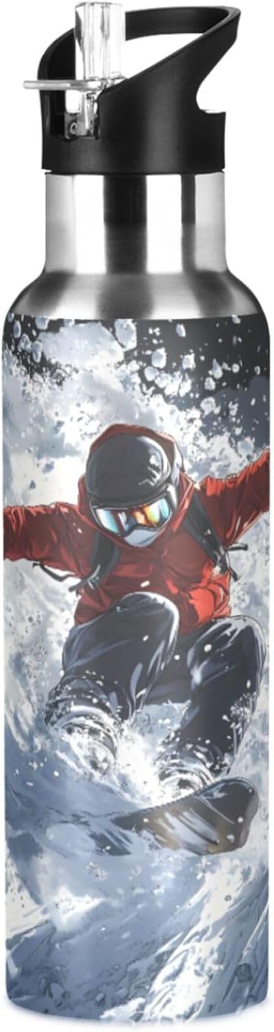 Ski Water Bottle Kids Insulated Sports Vacuum Stainless Steel Mug with Straw Lid & Handle 20 oz