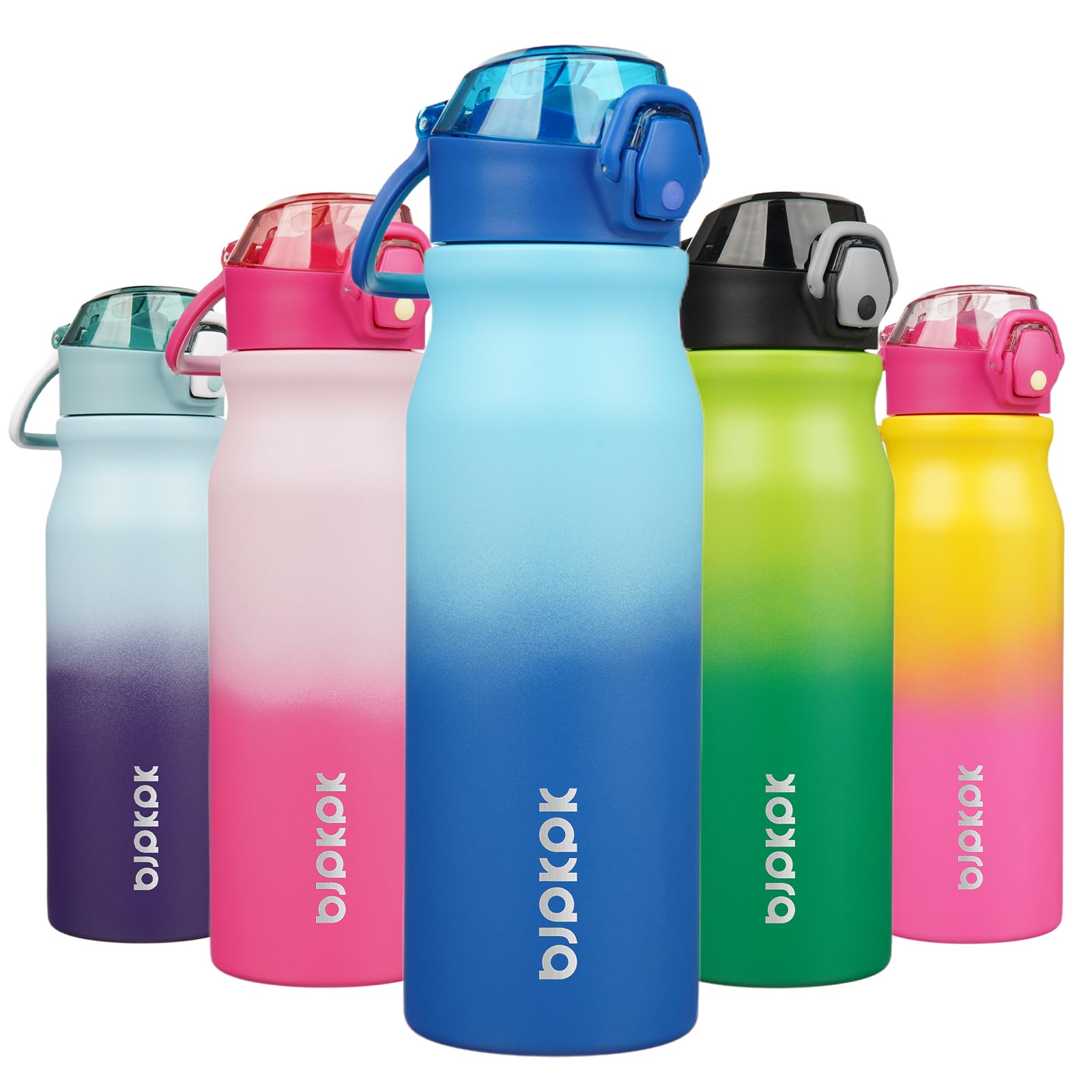 BJPKPK 18oz Insulated Water Bottle with Straw Stainless Steel Double Wall Water Bottles BPA Free Leak Proof Thermal Flask with Lockable Flip Lid and Soft Silicone Spout,Indigo Black