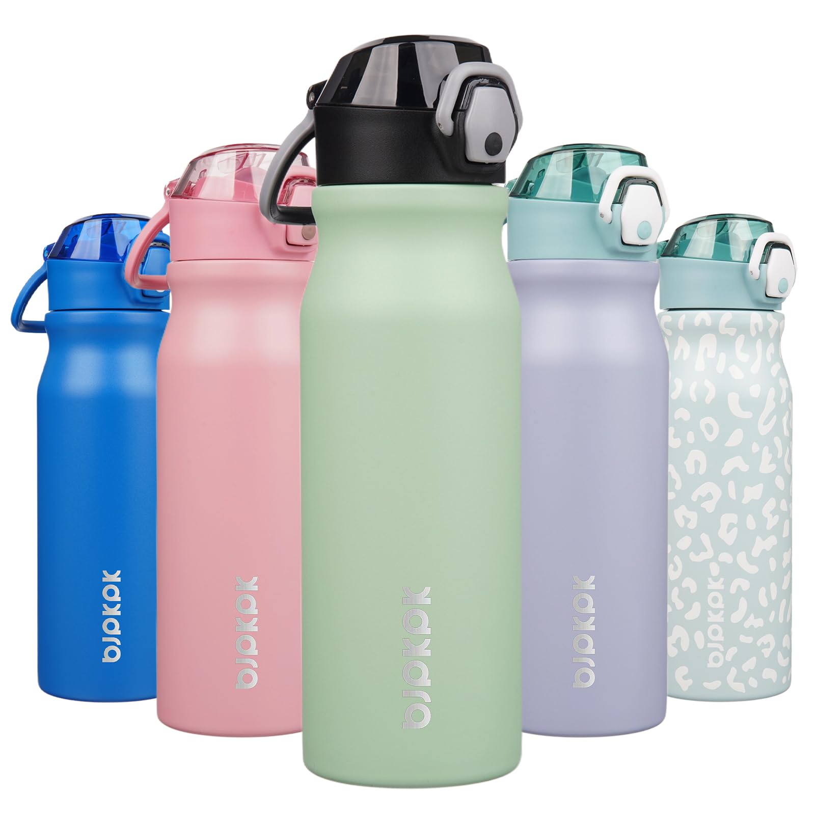 BJPKPK Stainless Steel Insulated Water Bottle with Straw Lid 14oz Reusable Metal Thermal Flask Bottles Keep Cold and Hot,Light Pink