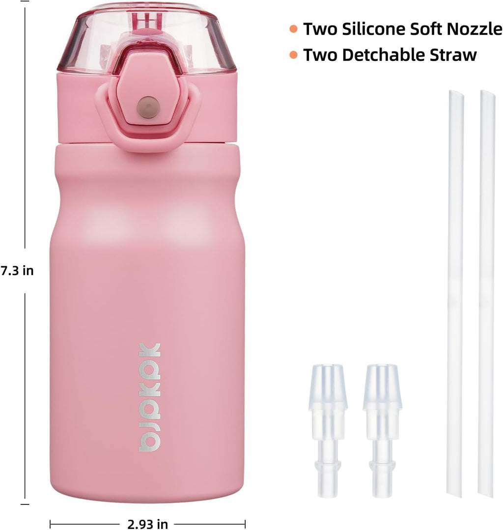 BJPKPK Stainless Steel Insulated Water Bottle with Straw Lid 14oz Reusable Metal Thermal Flask Bottles Keep Cold and Hot,Light Pink