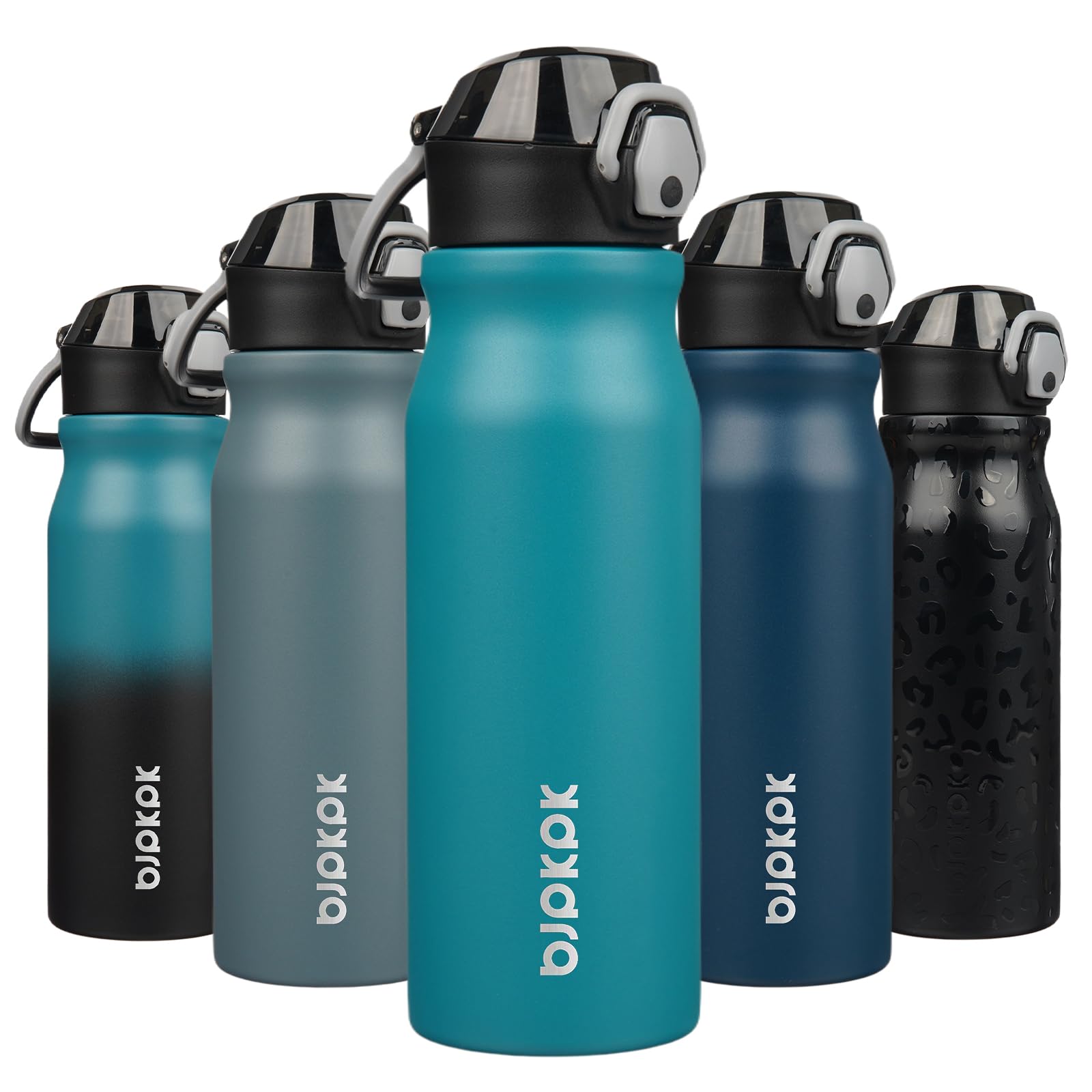 BJPKPK 18oz Insulated Water Bottle with Straw Stainless Steel Double Wall Water Bottles BPA Free Leak Proof Thermal Flask with Lockable Flip Lid and Soft Silicone Spout,Indigo Black