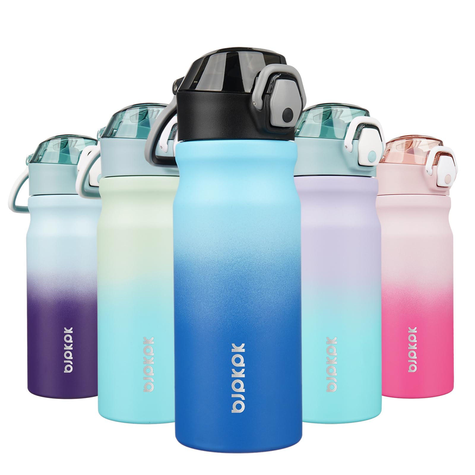 BJPKPK Stainless Steel Insulated Water Bottle with Straw Lid 14oz Reusable Metal Thermal Flask Bottles Keep Cold and Hot,Light Pink