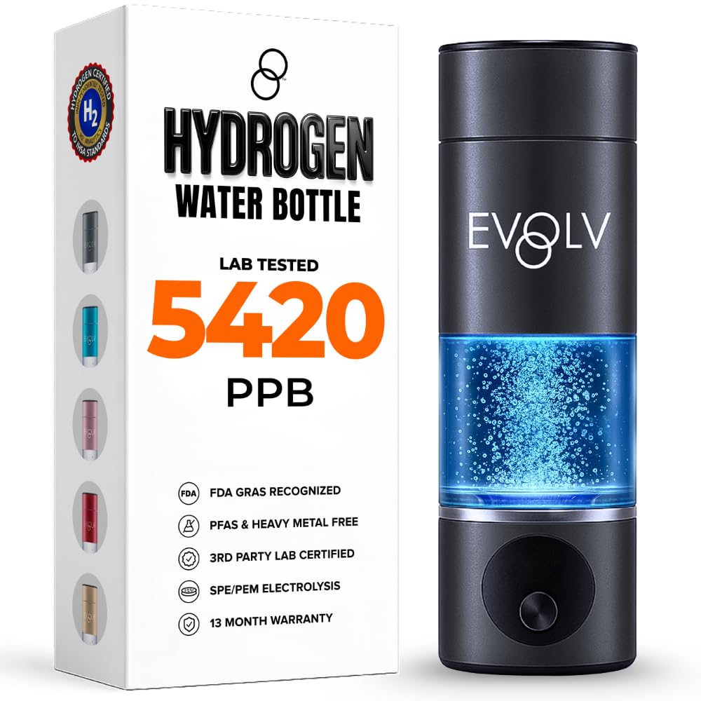EVOLV Hydrogen Water Bottle Generator – SPE & PEM Water Ionizer 5.4PPM, Highest H2 Concentration – Portable 8oz Hydrogenated Water Bottle – Leak-Proof Hydrogen Water Machine, Easy to Use – Champagne