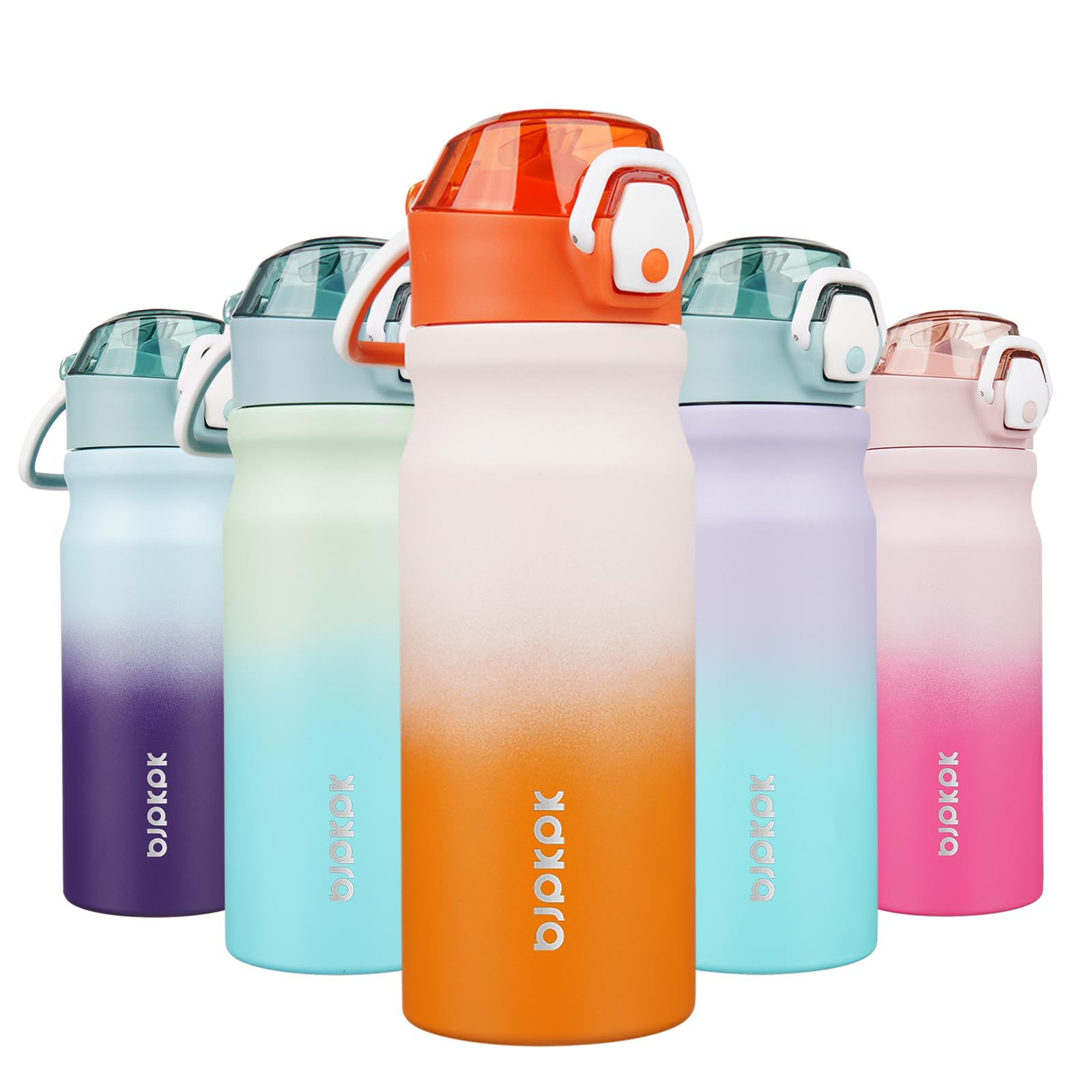 BJPKPK Stainless Steel Insulated Water Bottle with Straw Lid 14oz Reusable Metal Thermal Flask Bottles Keep Cold and Hot,Light Pink