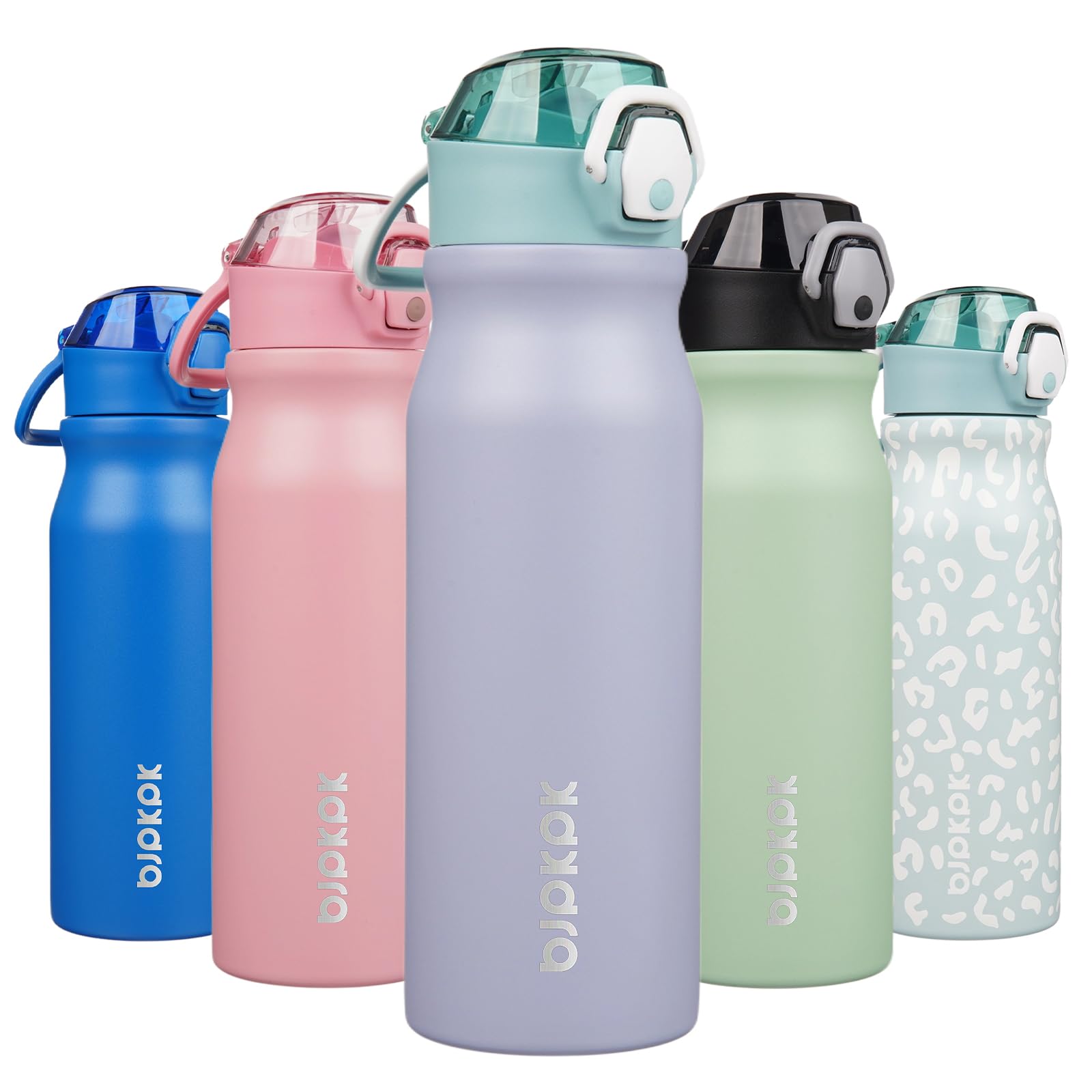 BJPKPK Stainless Steel Insulated Water Bottle with Straw Lid 14oz Reusable Metal Thermal Flask Bottles Keep Cold and Hot,Light Pink