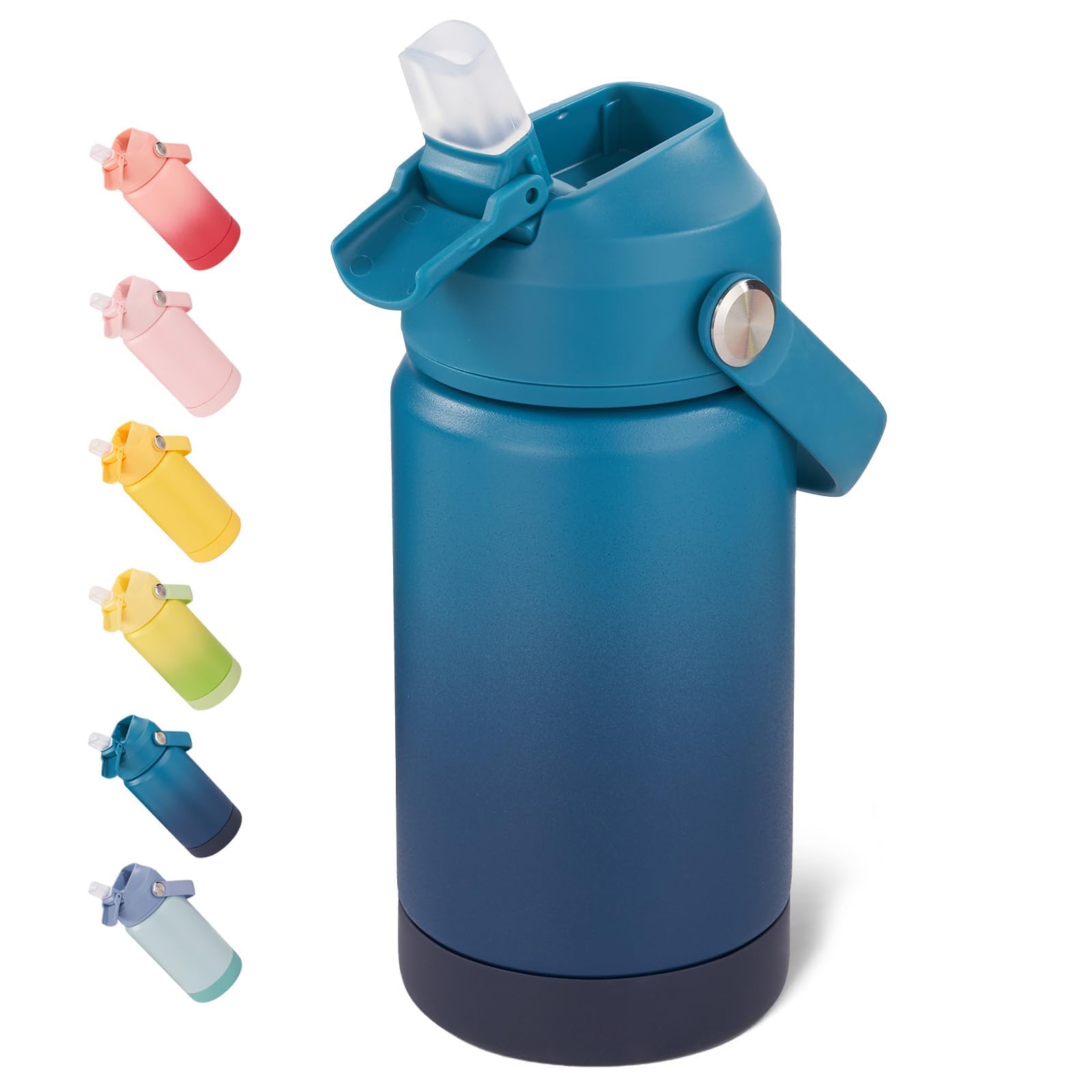 12 oz Water Bottle, Kids Water Bottles for School, Toddler Cup with Straw & Handle, 304 Stainless Steel Insulated Water Bottle, Non-slip Silicone Base, BPA Free, Yellow