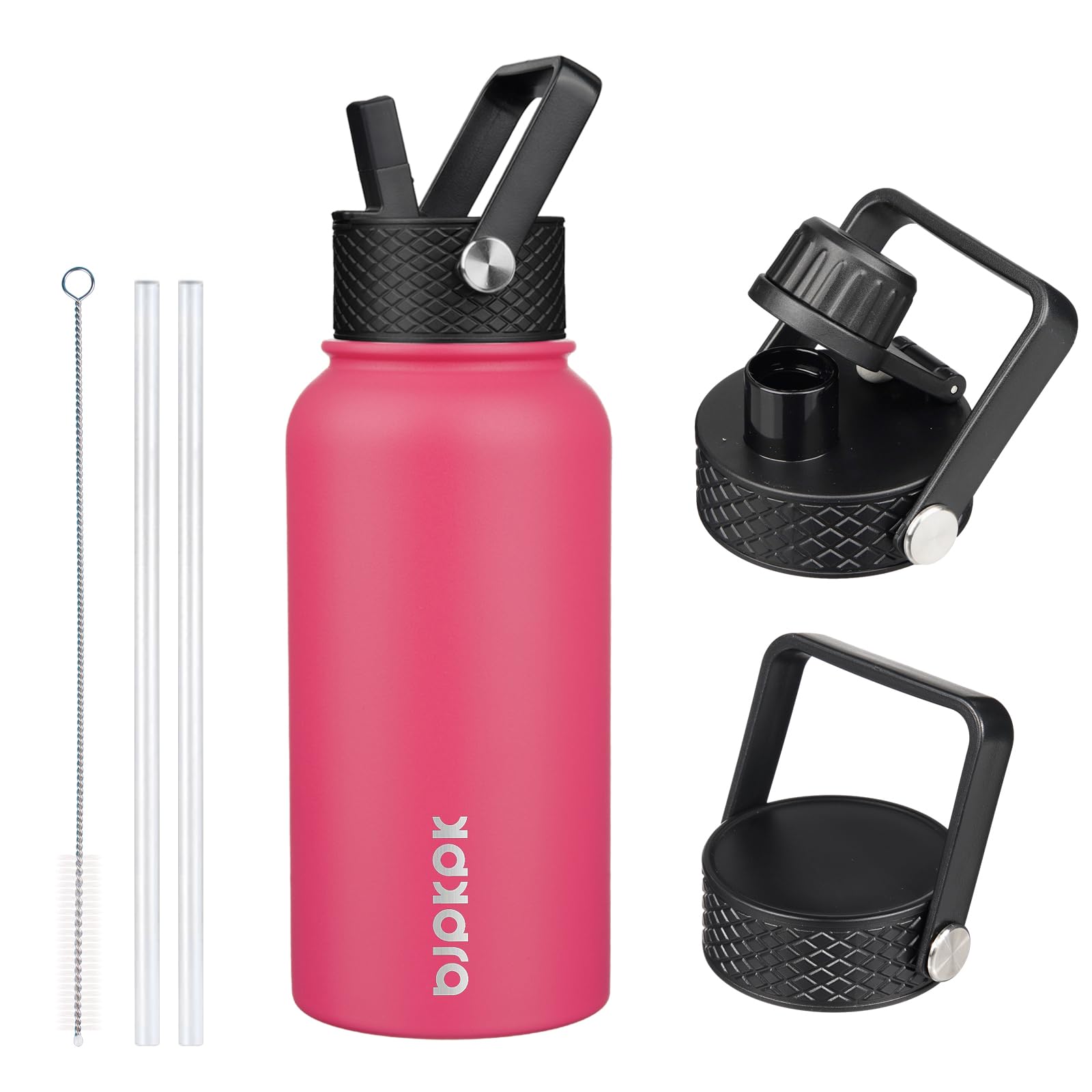 BJPKPK Insulated Water Bottles with Straw Lid, 18oz Stainless Steel Metal Water Bottle, Cold Hot Thermo with 3 Lids, Leak Proof BPA Free Travel Cup, Wide Mouth Flasks, Thermo -Mint