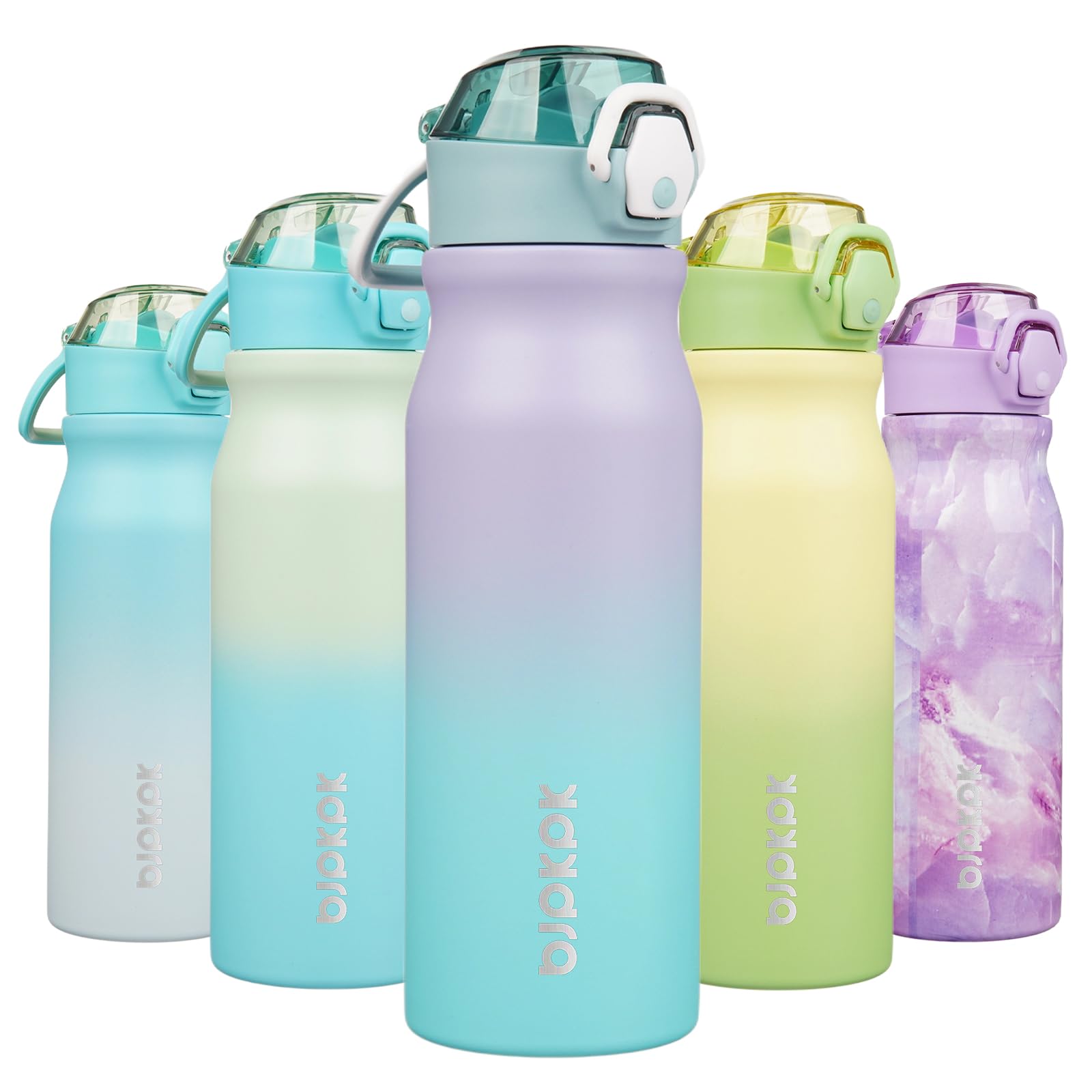 BJPKPK Stainless Steel Insulated Water Bottle with Straw Lid 14oz Reusable Metal Thermal Flask Bottles Keep Cold and Hot,Light Pink