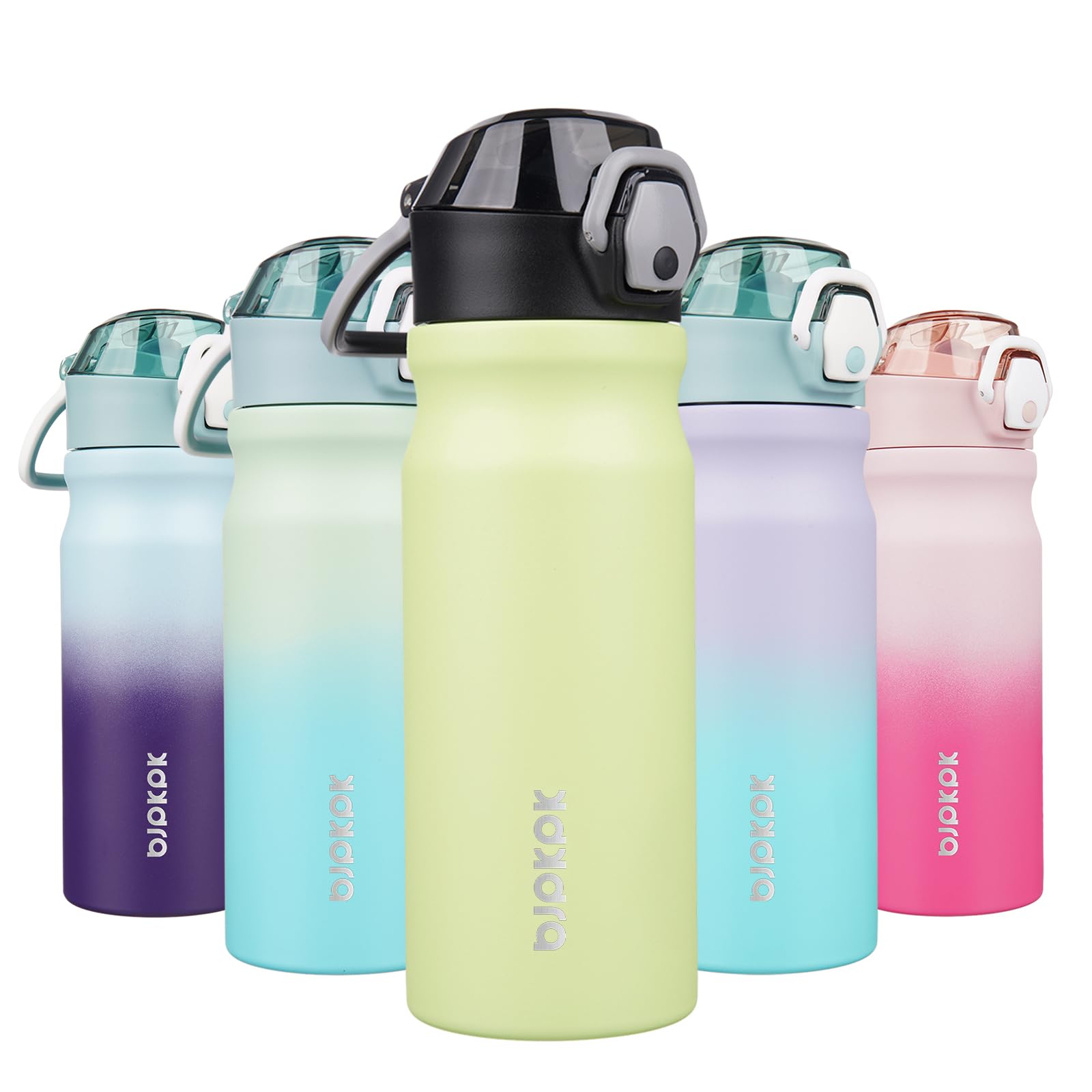 BJPKPK 18oz Insulated Water Bottle with Straw Stainless Steel Double Wall Water Bottles BPA Free Leak Proof Thermal Flask with Lockable Flip Lid and Soft Silicone Spout,Indigo Black