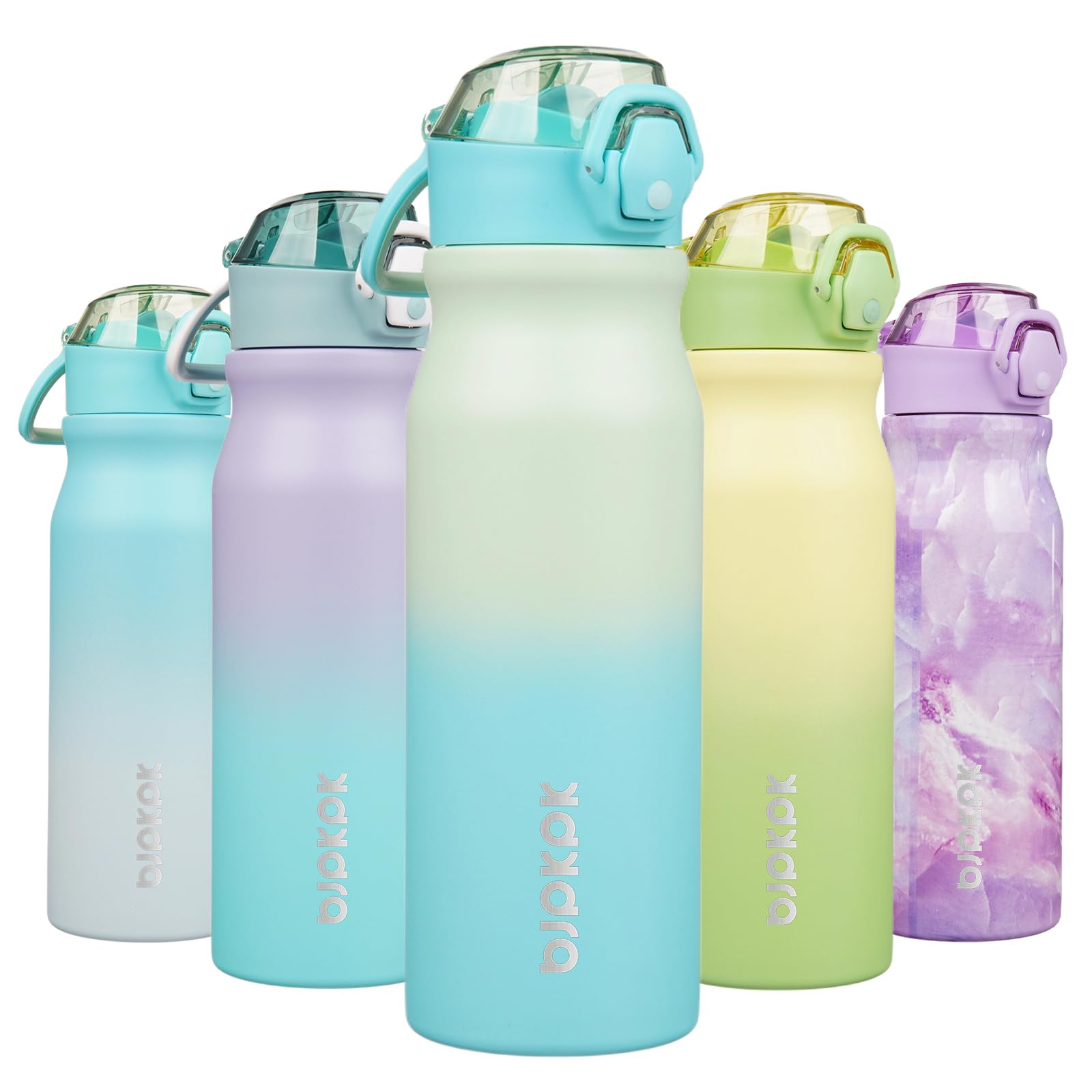 BJPKPK Stainless Steel Insulated Water Bottle with Straw Lid 14oz Reusable Metal Thermal Flask Bottles Keep Cold and Hot,Light Pink