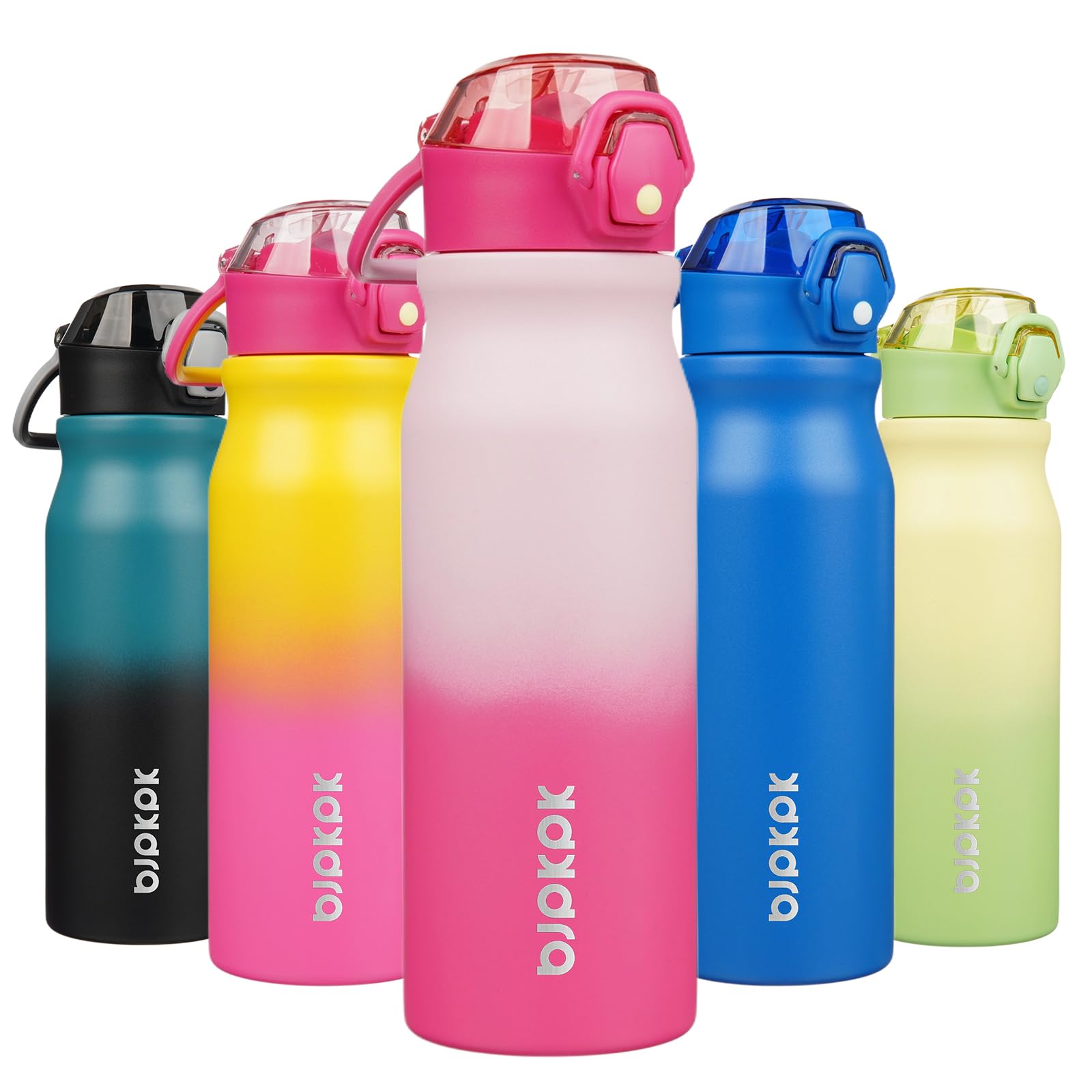 BJPKPK Stainless Steel Insulated Water Bottle with Straw Lid 14oz Reusable Metal Thermal Flask Bottles Keep Cold and Hot,Light Pink