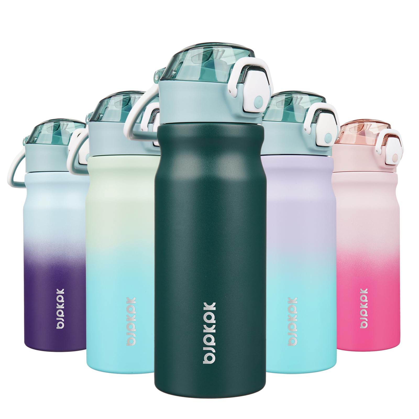 BJPKPK Stainless Steel Insulated Water Bottle with Straw Lid 14oz Reusable Metal Thermal Flask Bottles Keep Cold and Hot,Light Pink