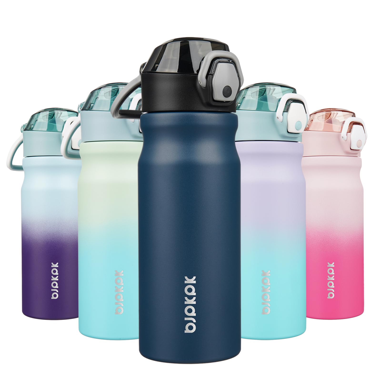 BJPKPK Stainless Steel Insulated Water Bottle with Straw Lid 14oz Reusable Metal Thermal Flask Bottles Keep Cold and Hot,Light Pink