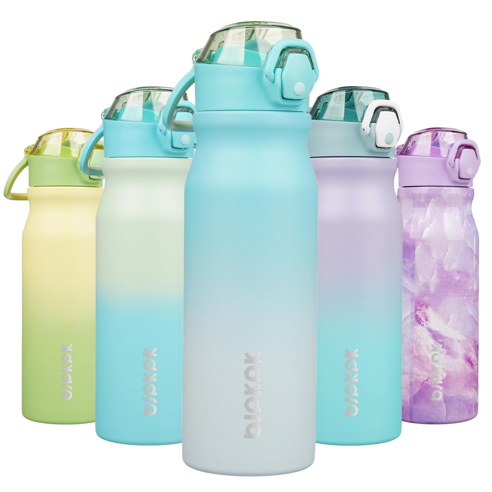 BJPKPK Stainless Steel Insulated Water Bottle with Straw Lid 14oz Reusable Metal Thermal Flask Bottles Keep Cold and Hot,Light Pink