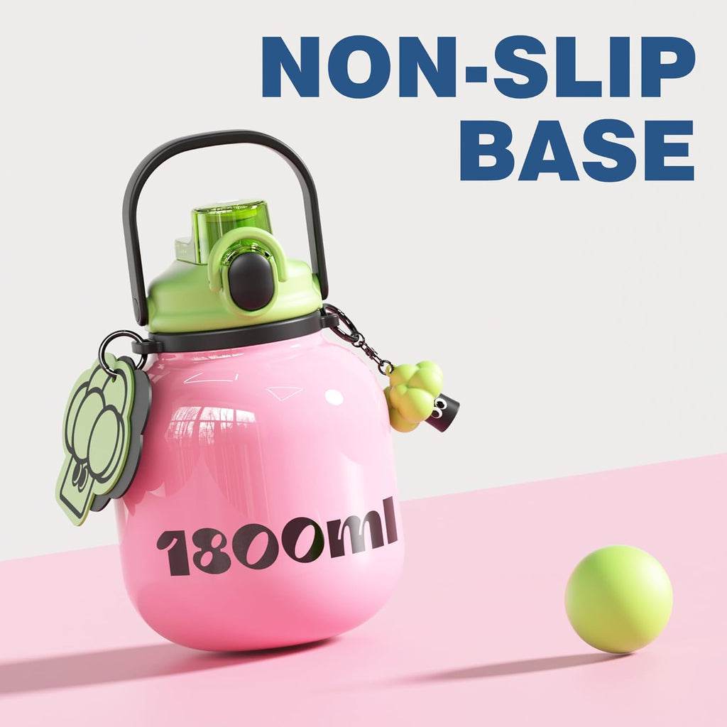 60 oz Big Water Bottle with Straw and Carry Handle, Pink Wide Mouth Vacuum Insulated Stainless Steel Bottles Easy Carry Tumbler for Women