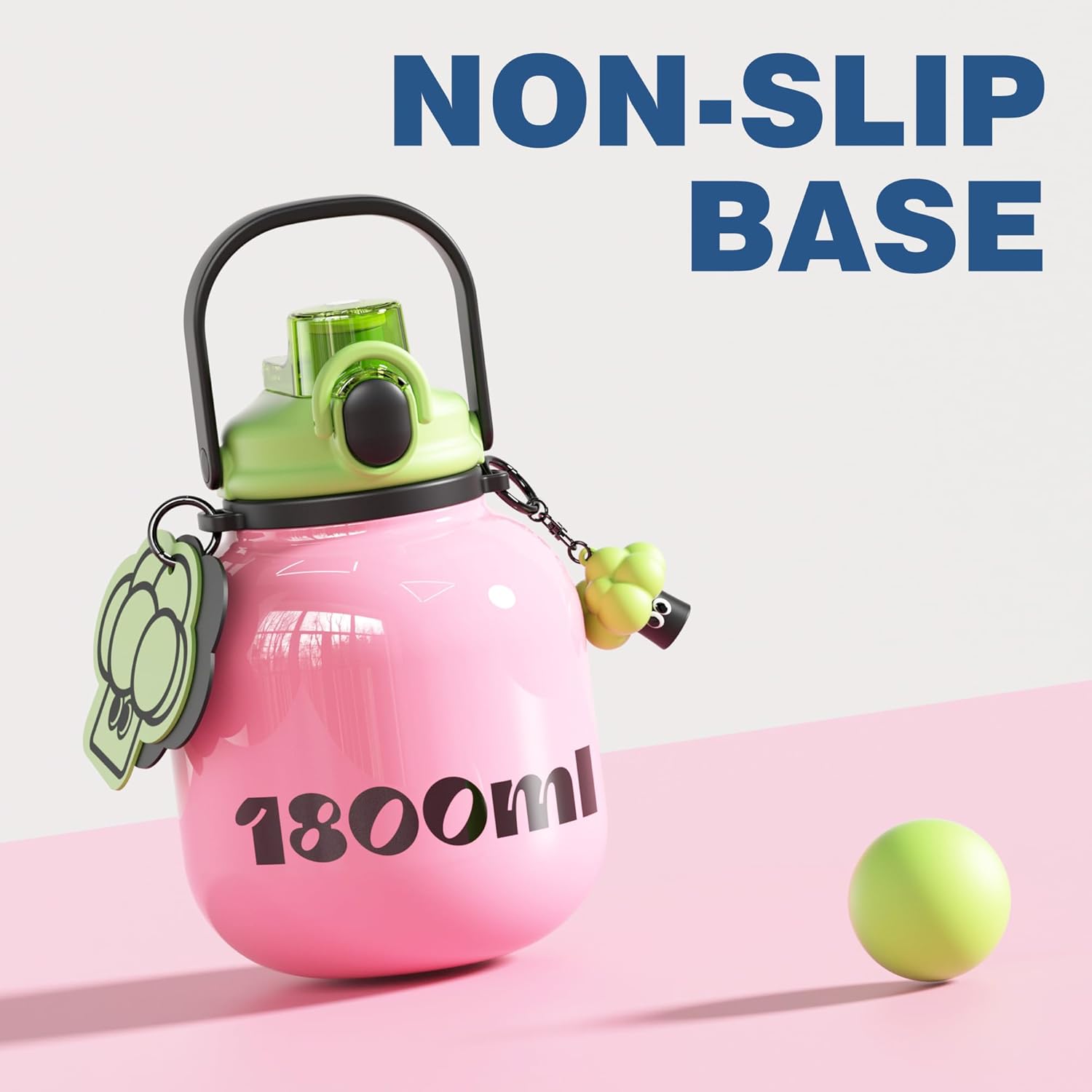 60 oz Big Water Bottle with Straw and Carry Handle, Pink Wide Mouth Vacuum Insulated Stainless Steel Bottles Easy Carry Tumbler for Women