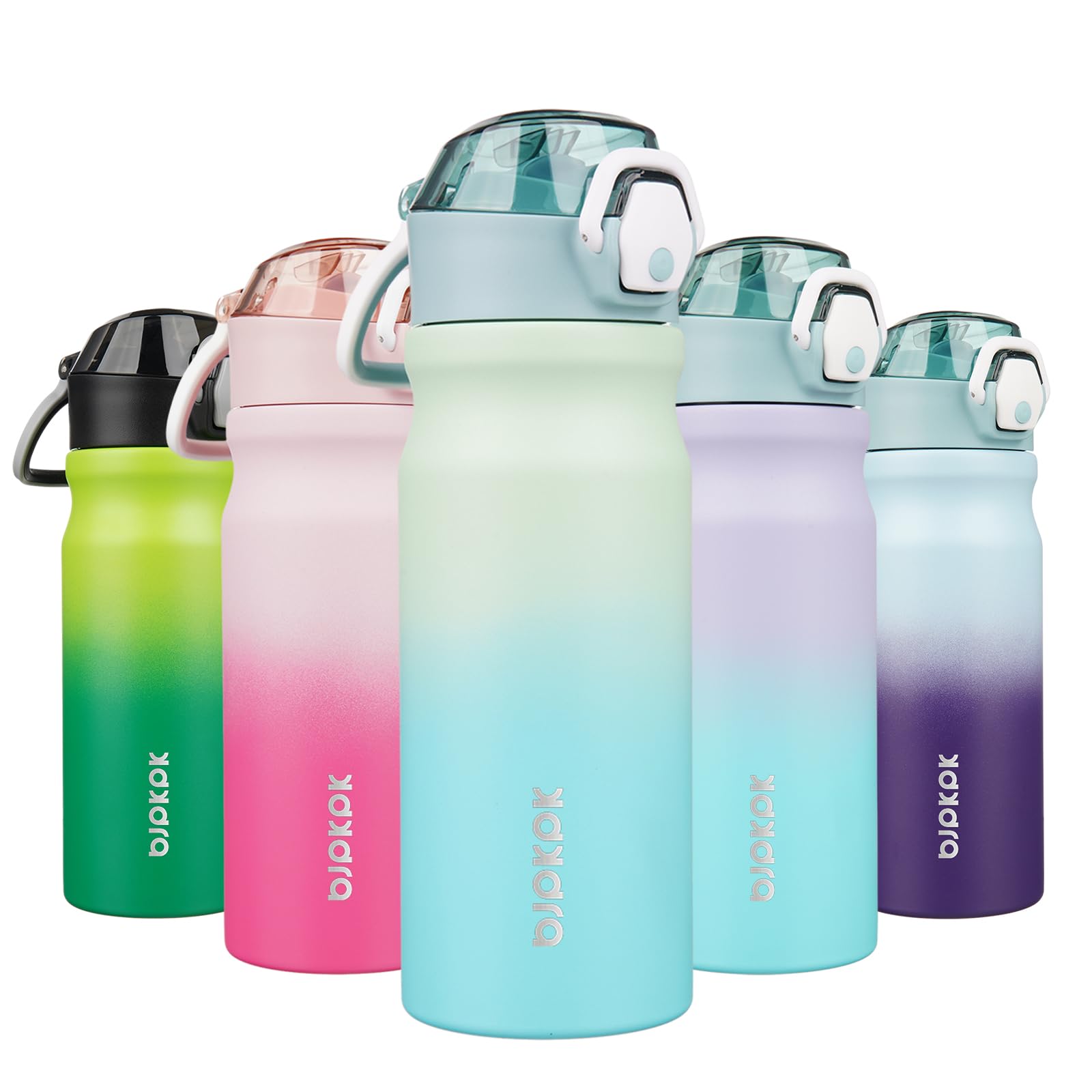 BJPKPK Stainless Steel Insulated Water Bottle with Straw Lid 14oz Reusable Metal Thermal Flask Bottles Keep Cold and Hot,Light Pink