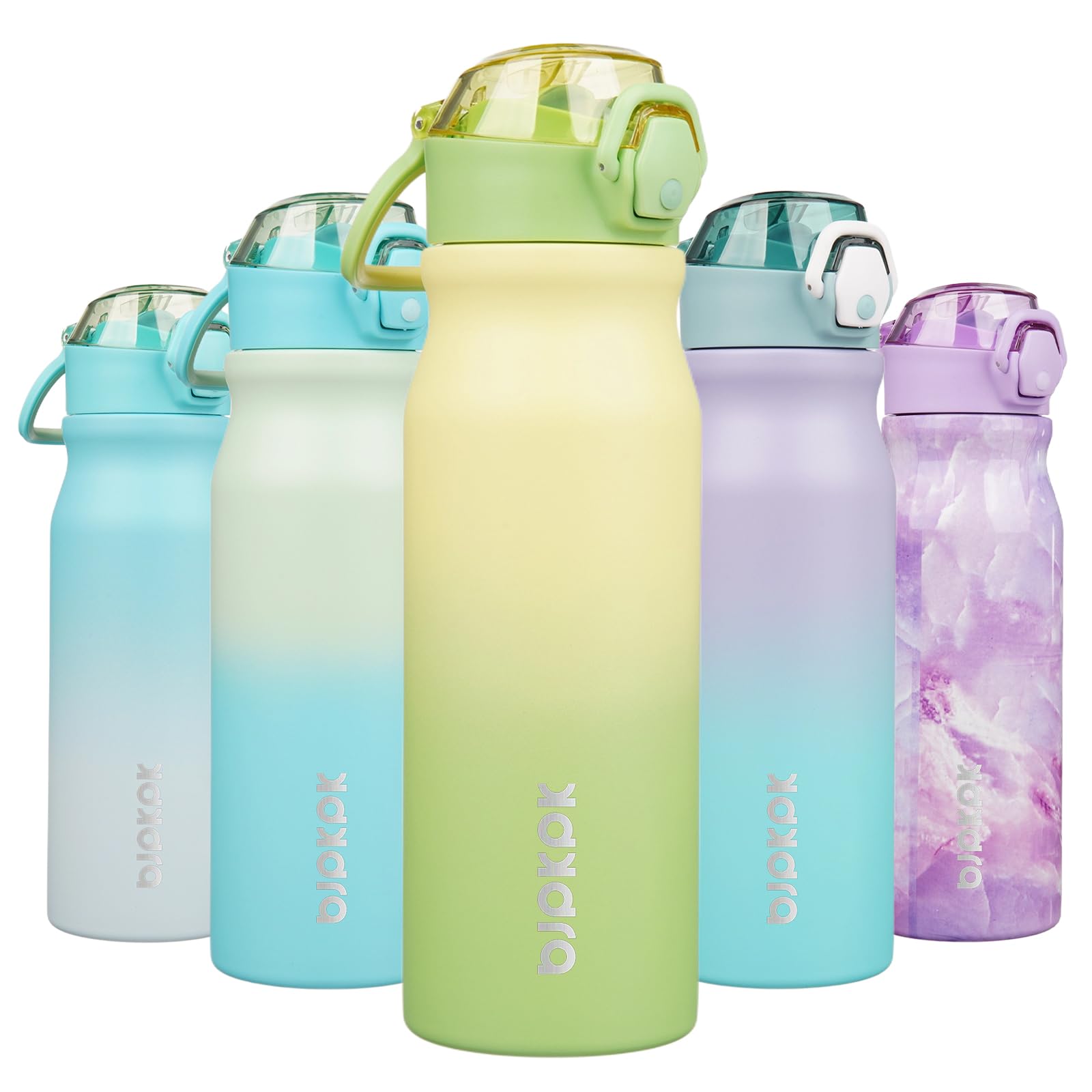 BJPKPK 18oz Insulated Water Bottle with Straw Stainless Steel Double Wall Water Bottles BPA Free Leak Proof Thermal Flask with Lockable Flip Lid and Soft Silicone Spout,Indigo Black