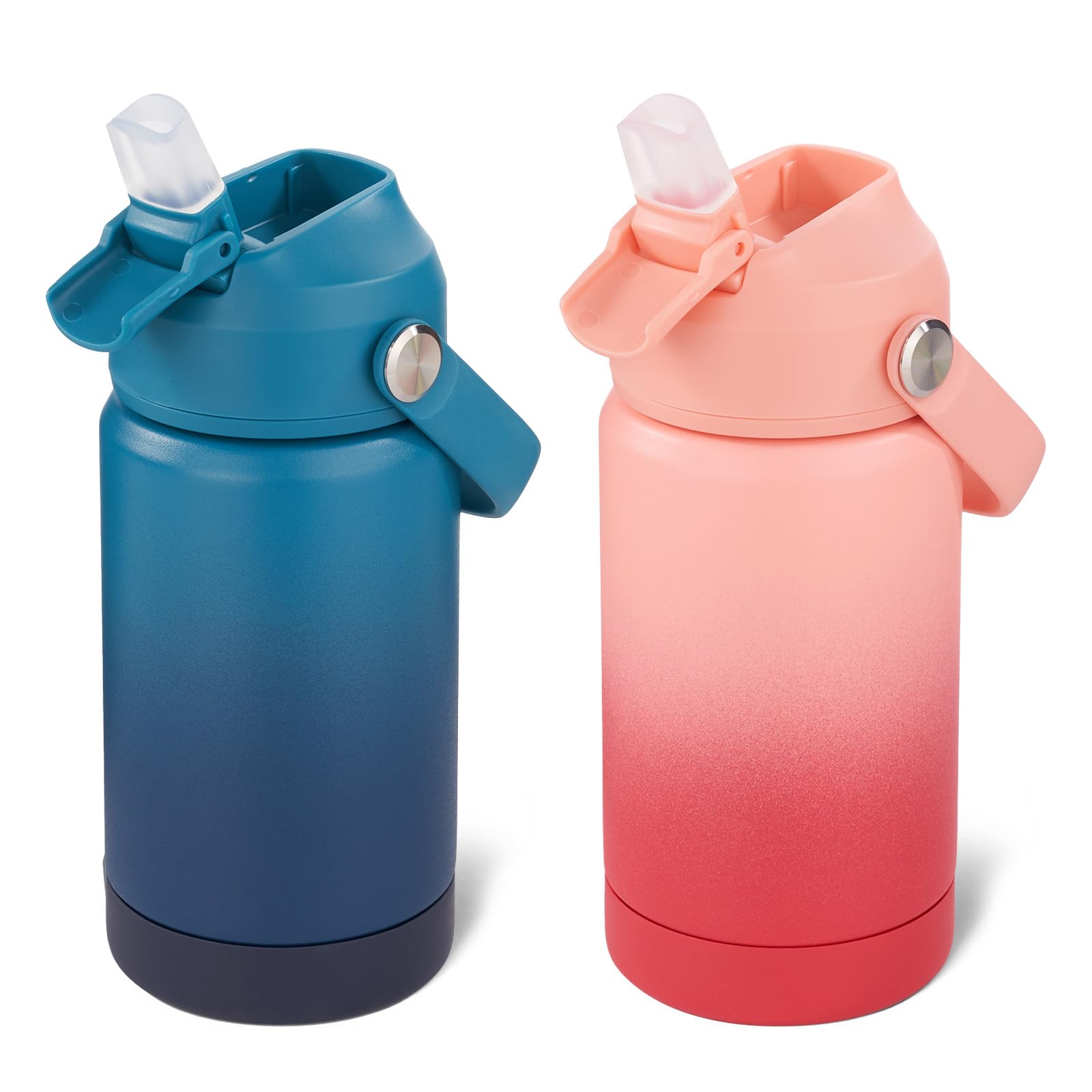 12 oz Water Bottle, Kids Water Bottles for School, Toddler Cup with Straw & Handle, 304 Stainless Steel Insulated Water Bottle, Non-slip Silicone Base, BPA Free, Yellow