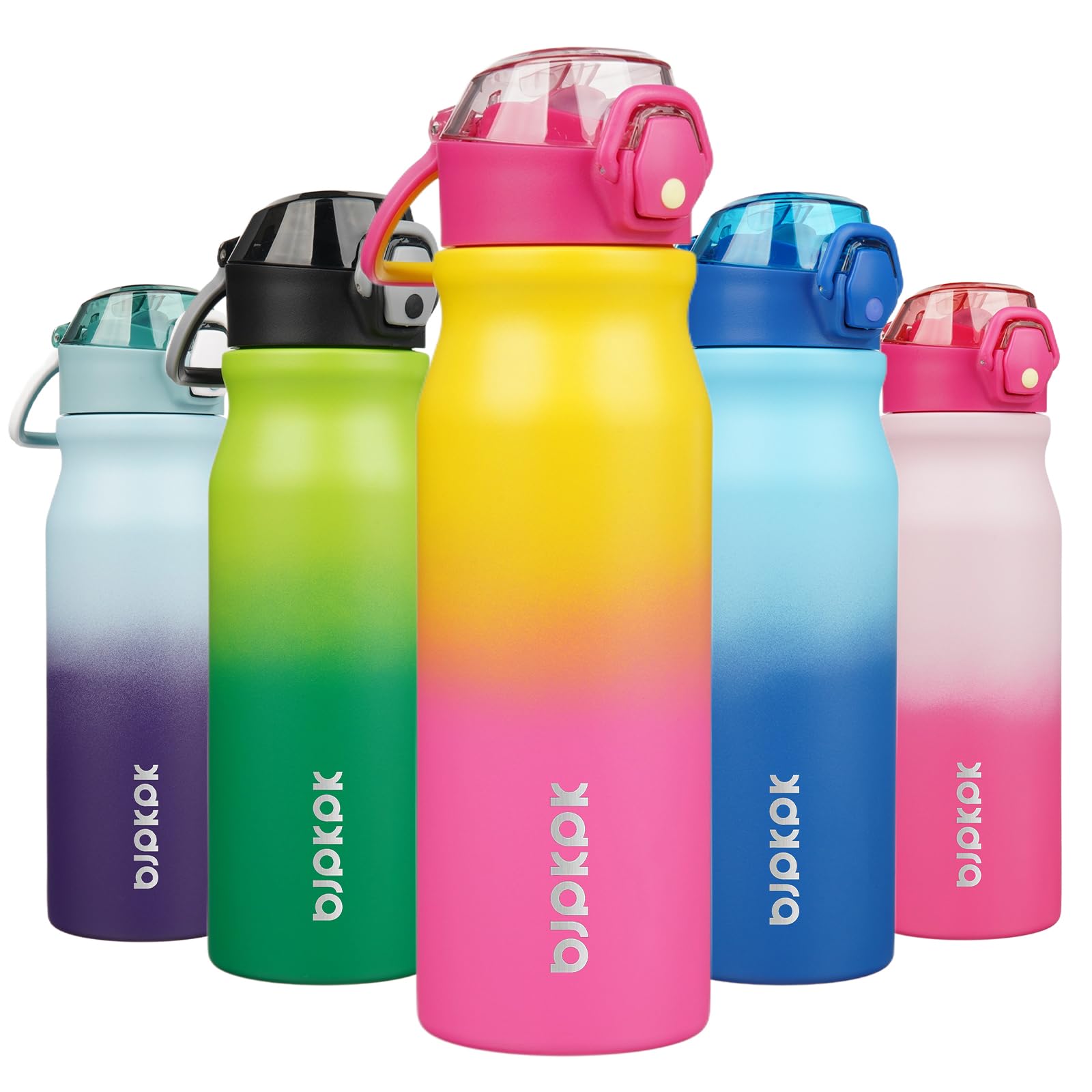 BJPKPK Stainless Steel Insulated Water Bottle with Straw Lid 14oz Reusable Metal Thermal Flask Bottles Keep Cold and Hot,Light Pink