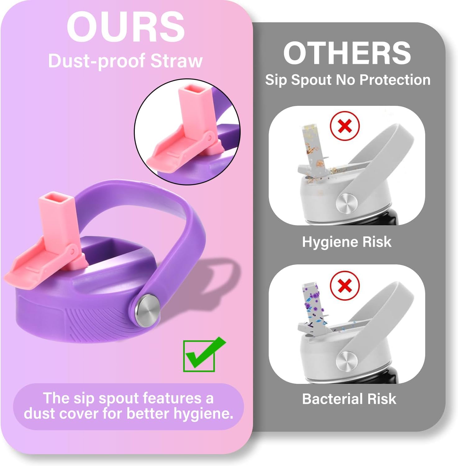 Mininoo Insulated Stainless Steel Kids Water Bottle for School with Straw Lid & Strap, 50 Stickers, 18 oz(Purple/Pink)