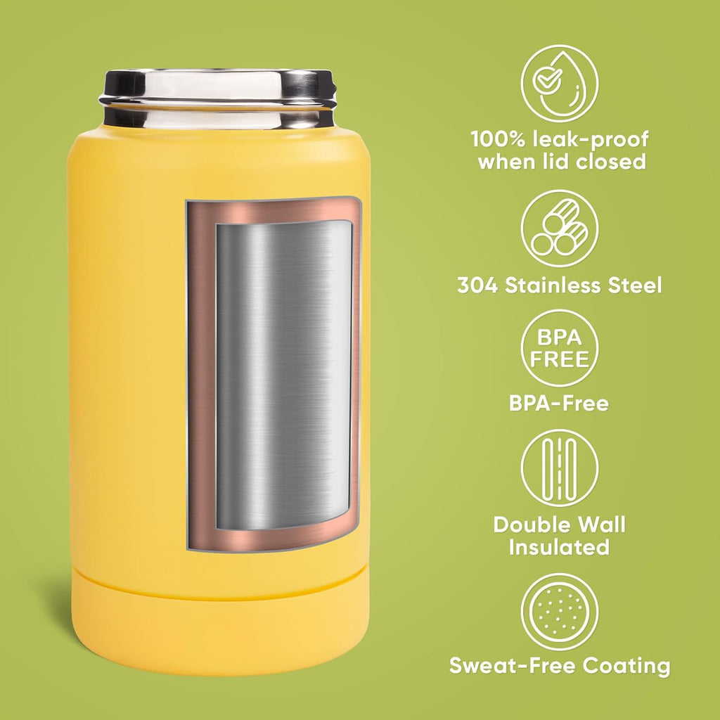 12 oz Water Bottle, Kids Water Bottles for School, Toddler Cup with Straw & Handle, 304 Stainless Steel Insulated Water Bottle, Non-slip Silicone Base, BPA Free, Yellow