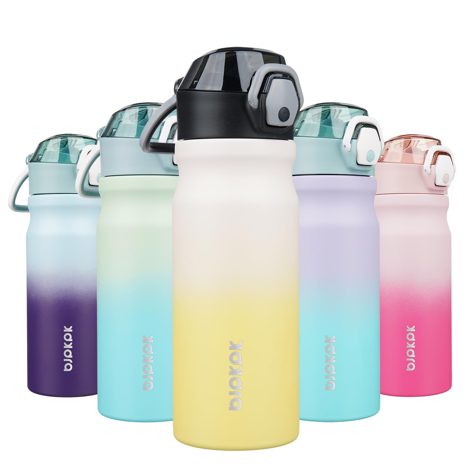 BJPKPK Stainless Steel Insulated Water Bottle with Straw Lid 14oz Reusable Metal Thermal Flask Bottles Keep Cold and Hot,Light Pink