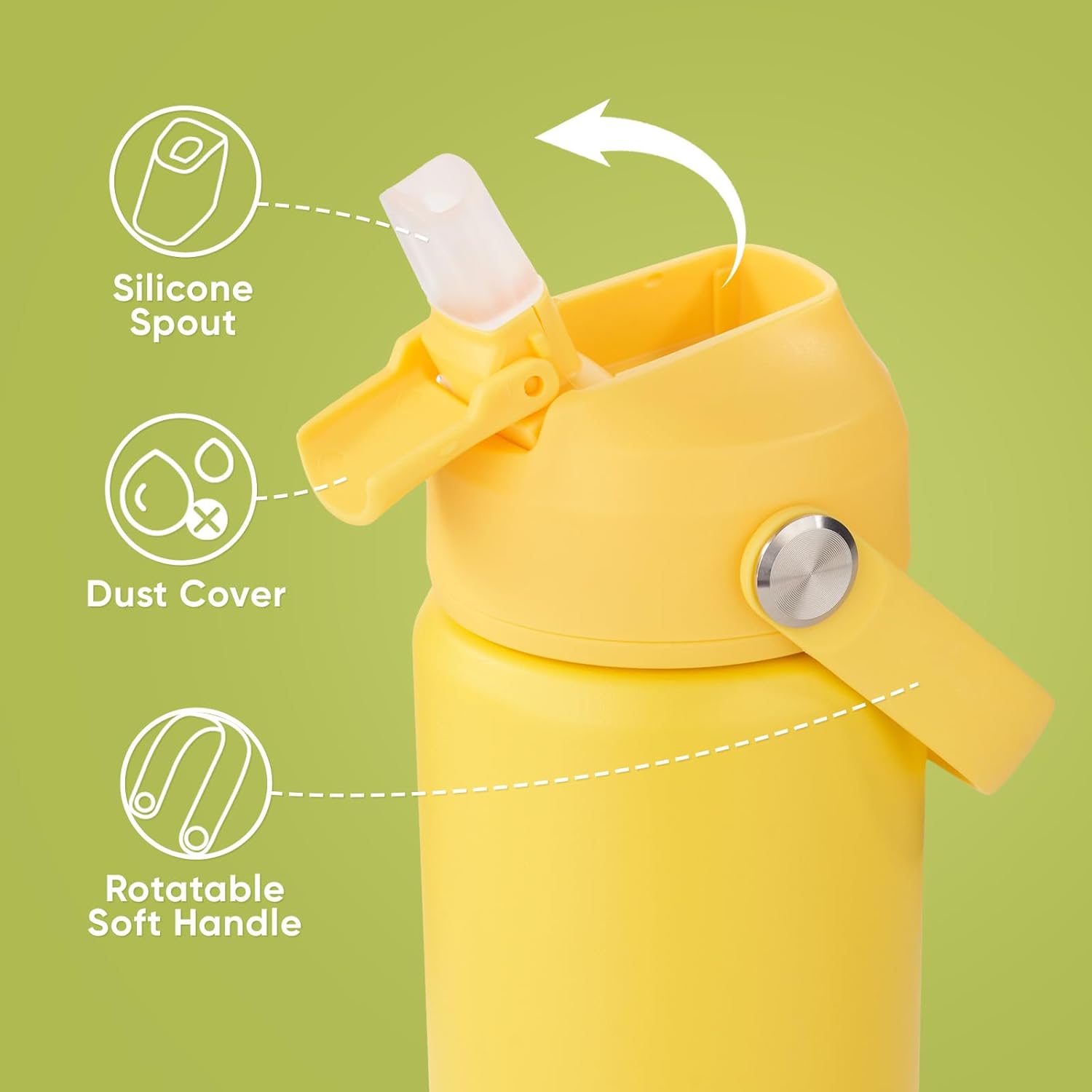 12 oz Water Bottle, Kids Water Bottles for School, Toddler Cup with Straw & Handle, 304 Stainless Steel Insulated Water Bottle, Non-slip Silicone Base, BPA Free, Yellow