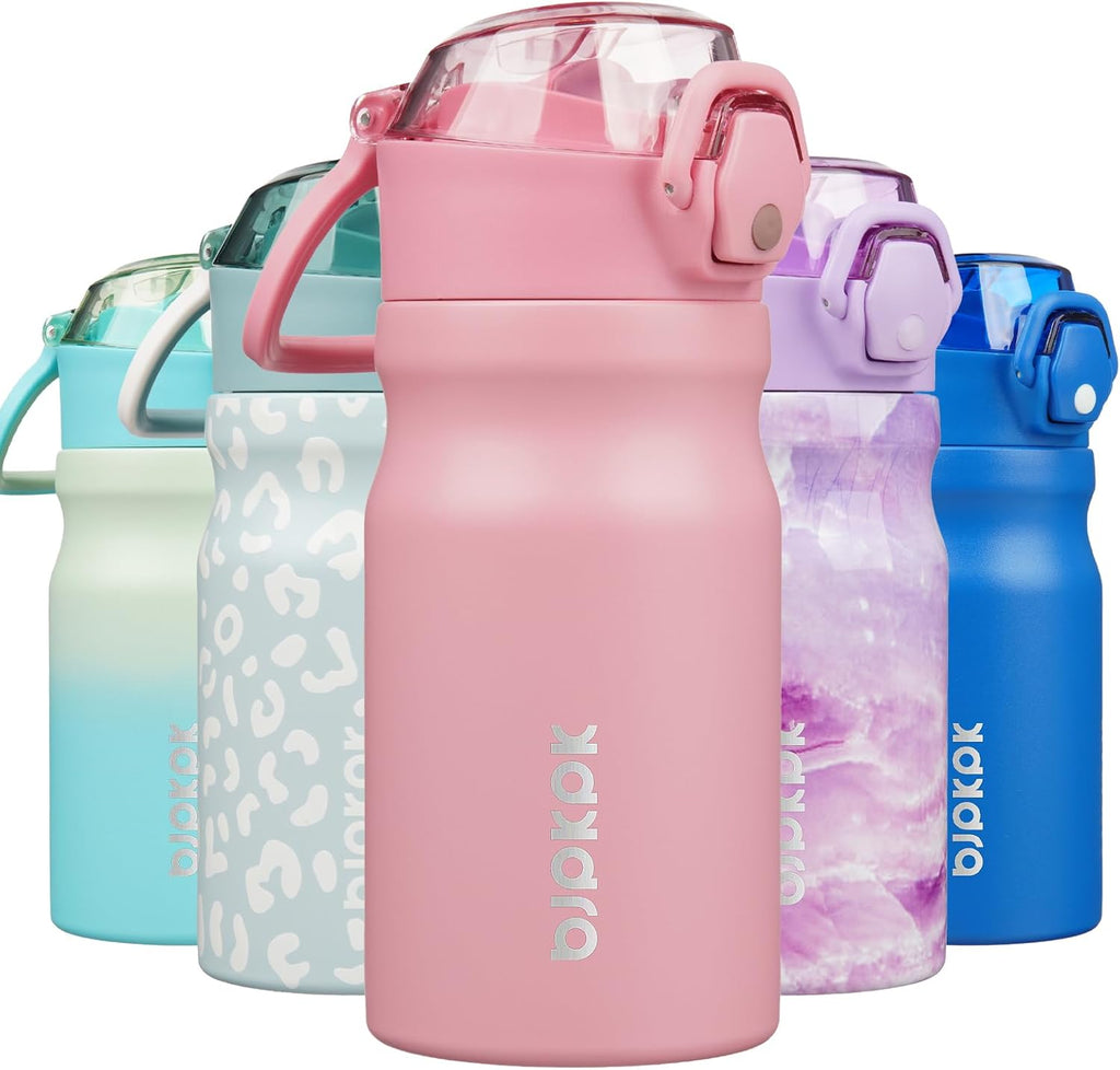 BJPKPK Stainless Steel Insulated Water Bottle with Straw Lid 14oz Reusable Metal Thermal Flask Bottles Keep Cold and Hot,Light Pink