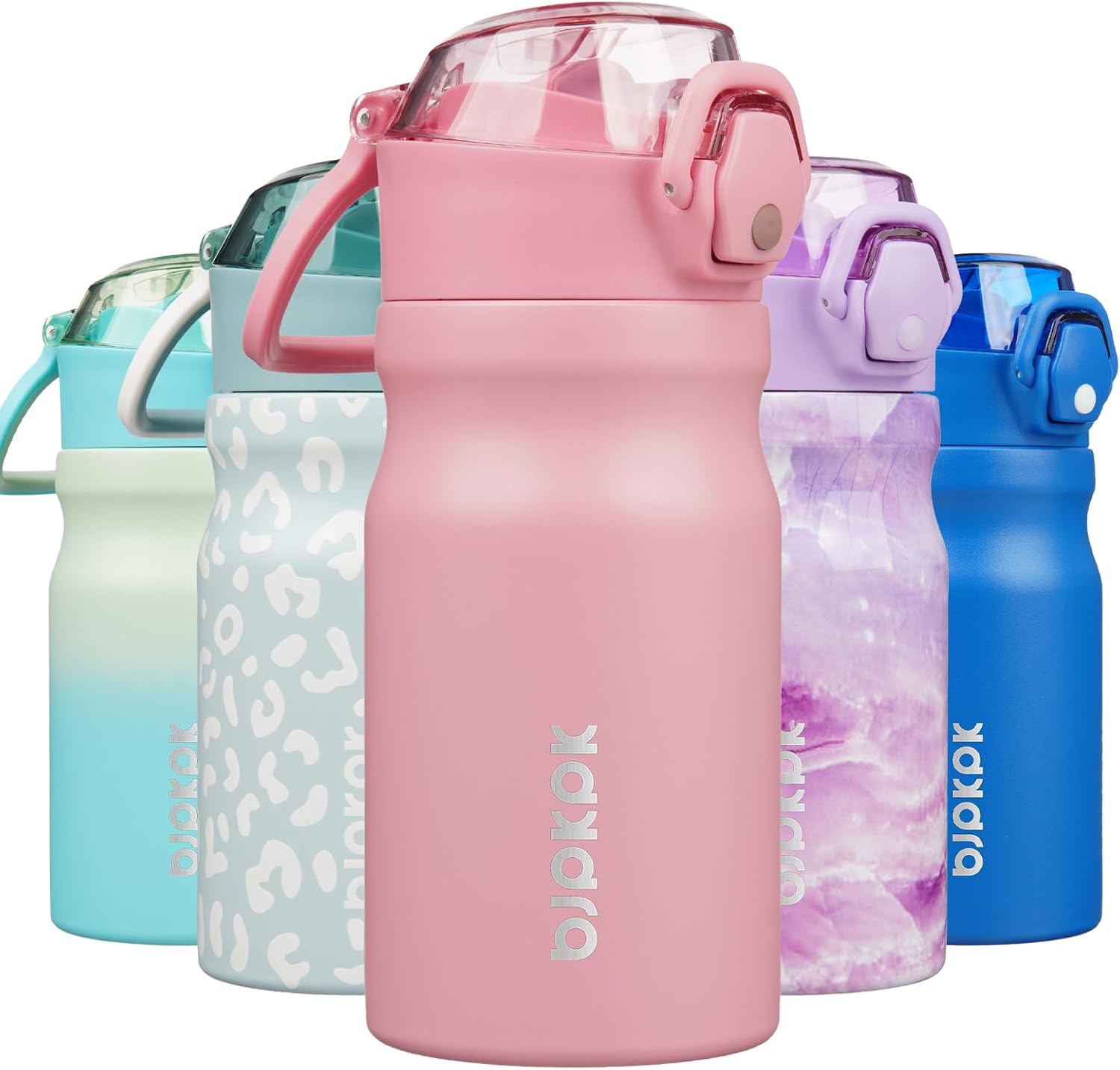 BJPKPK Stainless Steel Insulated Water Bottle with Straw Lid 14oz Reusable Metal Thermal Flask Bottles Keep Cold and Hot,Light Pink