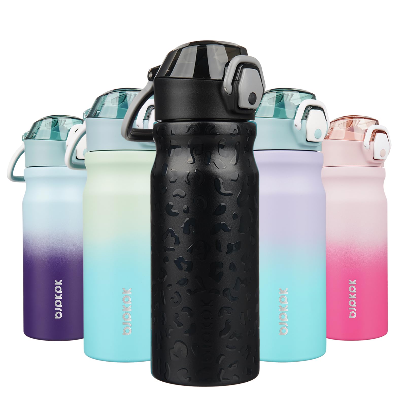 BJPKPK Stainless Steel Insulated Water Bottle with Straw Lid 14oz Reusable Metal Thermal Flask Bottles Keep Cold and Hot,Light Pink