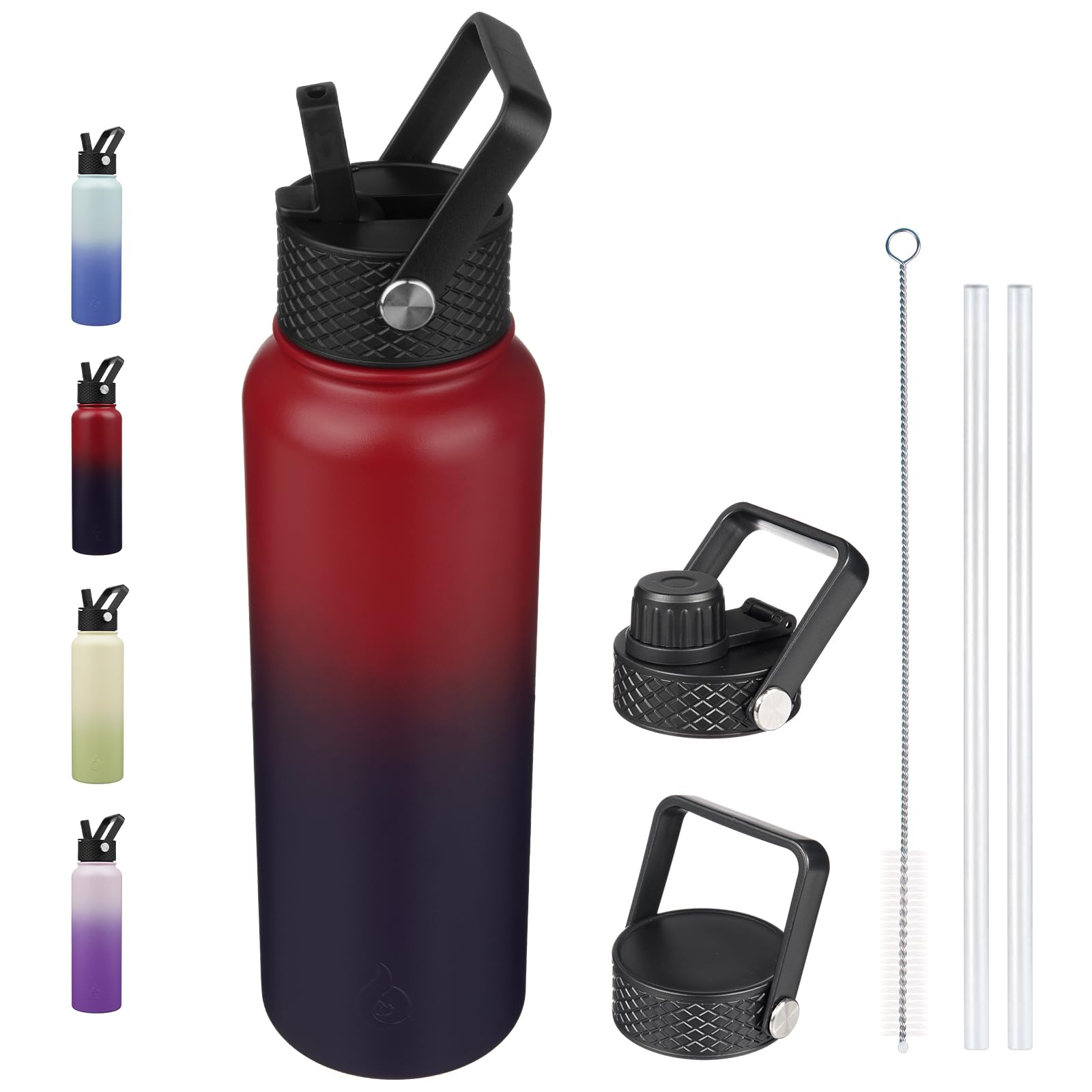 BJPKPK Insulated Water Bottles with Straw Lid, 18oz Stainless Steel Metal Water Bottle, Cold Hot Thermo with 3 Lids, Leak Proof BPA Free Travel Cup, Wide Mouth Flasks, Thermo -Mint