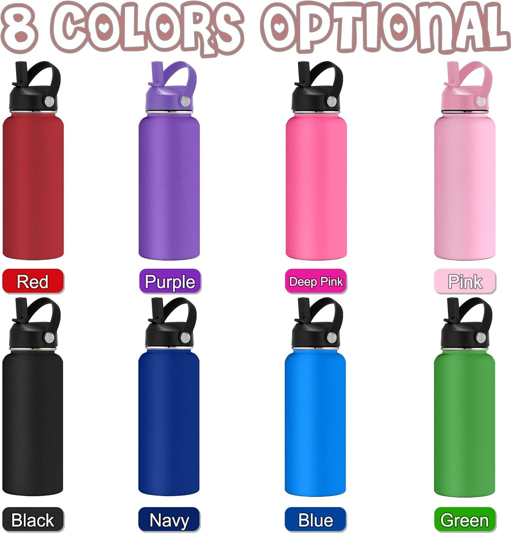 YanNanKe Personalized Water Bottle for Kids Adults with Straw Lid 12 18 24 32 40 oz Custom Water Bottles with Name Logo Engraved Insulated Stainless Steel Sports Water Bottle for School