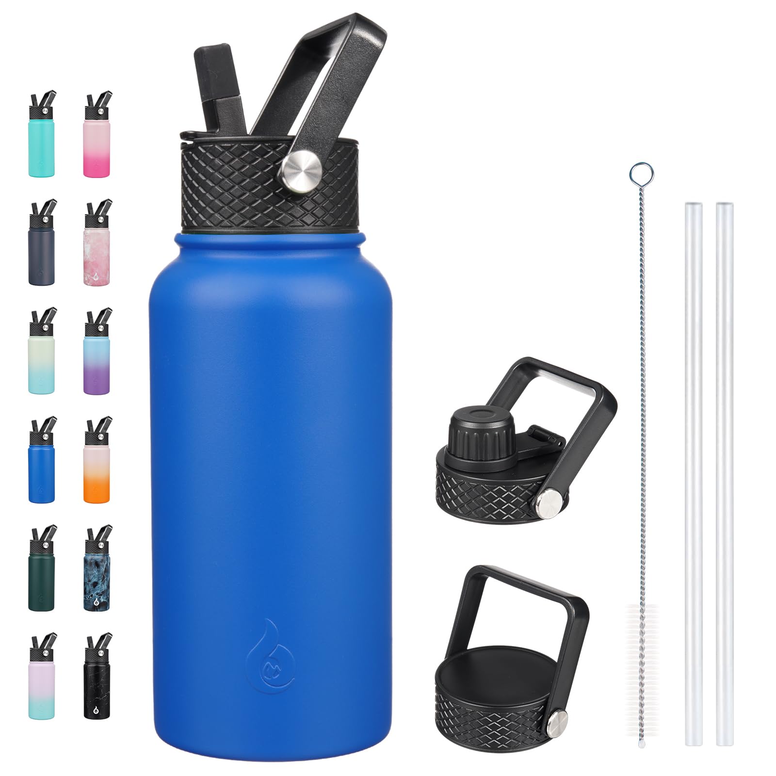 BJPKPK Insulated Water Bottles with Straw Lid, 18oz Stainless Steel Metal Water Bottle, Cold Hot Thermo with 3 Lids, Leak Proof BPA Free Travel Cup, Wide Mouth Flasks, Thermo -Mint