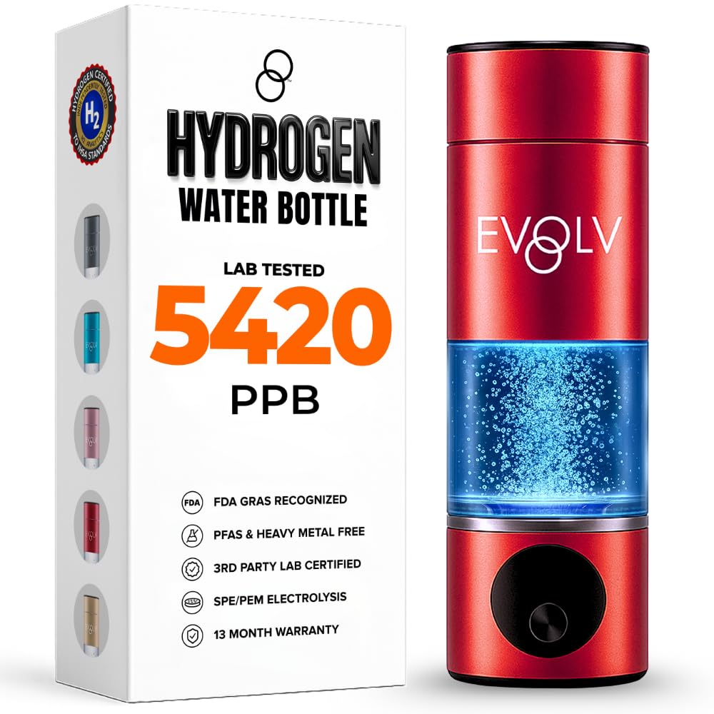 EVOLV Hydrogen Water Bottle Generator – SPE & PEM Water Ionizer 5.4PPM, Highest H2 Concentration – Portable 8oz Hydrogenated Water Bottle – Leak-Proof Hydrogen Water Machine, Easy to Use – Champagne