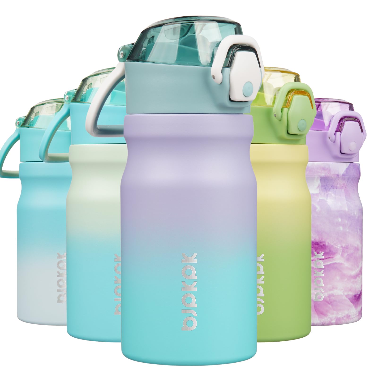 BJPKPK Stainless Steel Insulated Water Bottle with Straw Lid 14oz Reusable Metal Thermal Flask Bottles Keep Cold and Hot,Light Pink