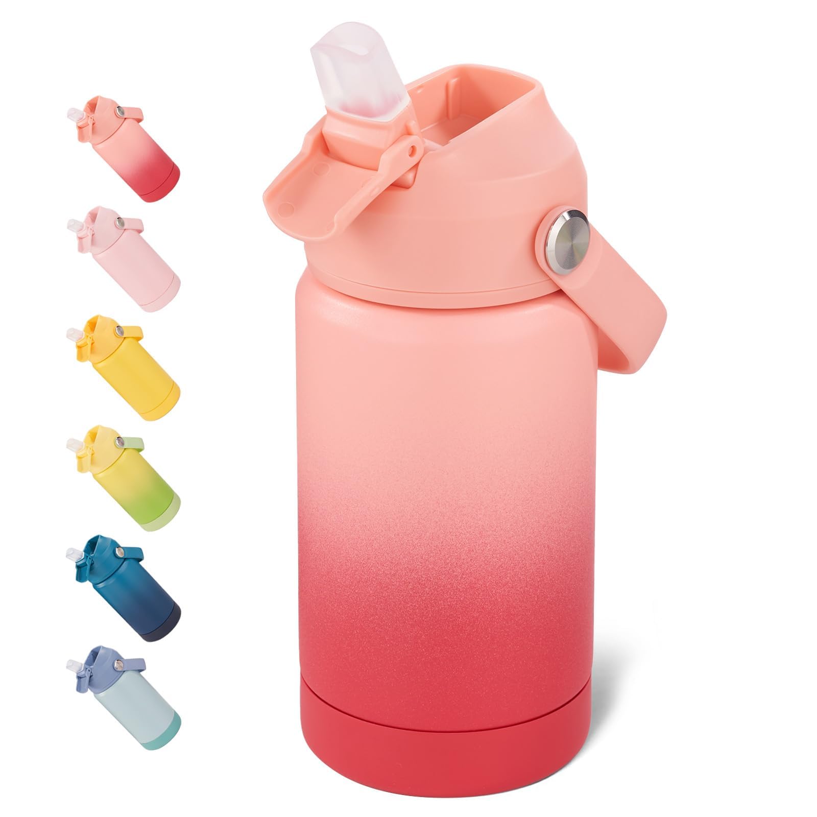 12 oz Water Bottle, Kids Water Bottles for School, Toddler Cup with Straw & Handle, 304 Stainless Steel Insulated Water Bottle, Non-slip Silicone Base, BPA Free, Yellow