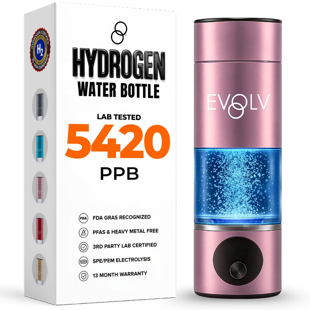 EVOLV Hydrogen Water Bottle Generator – SPE & PEM Water Ionizer 5.4PPM, Highest H2 Concentration – Portable 8oz Hydrogenated Water Bottle – Leak-Proof Hydrogen Water Machine, Easy to Use – Champagne