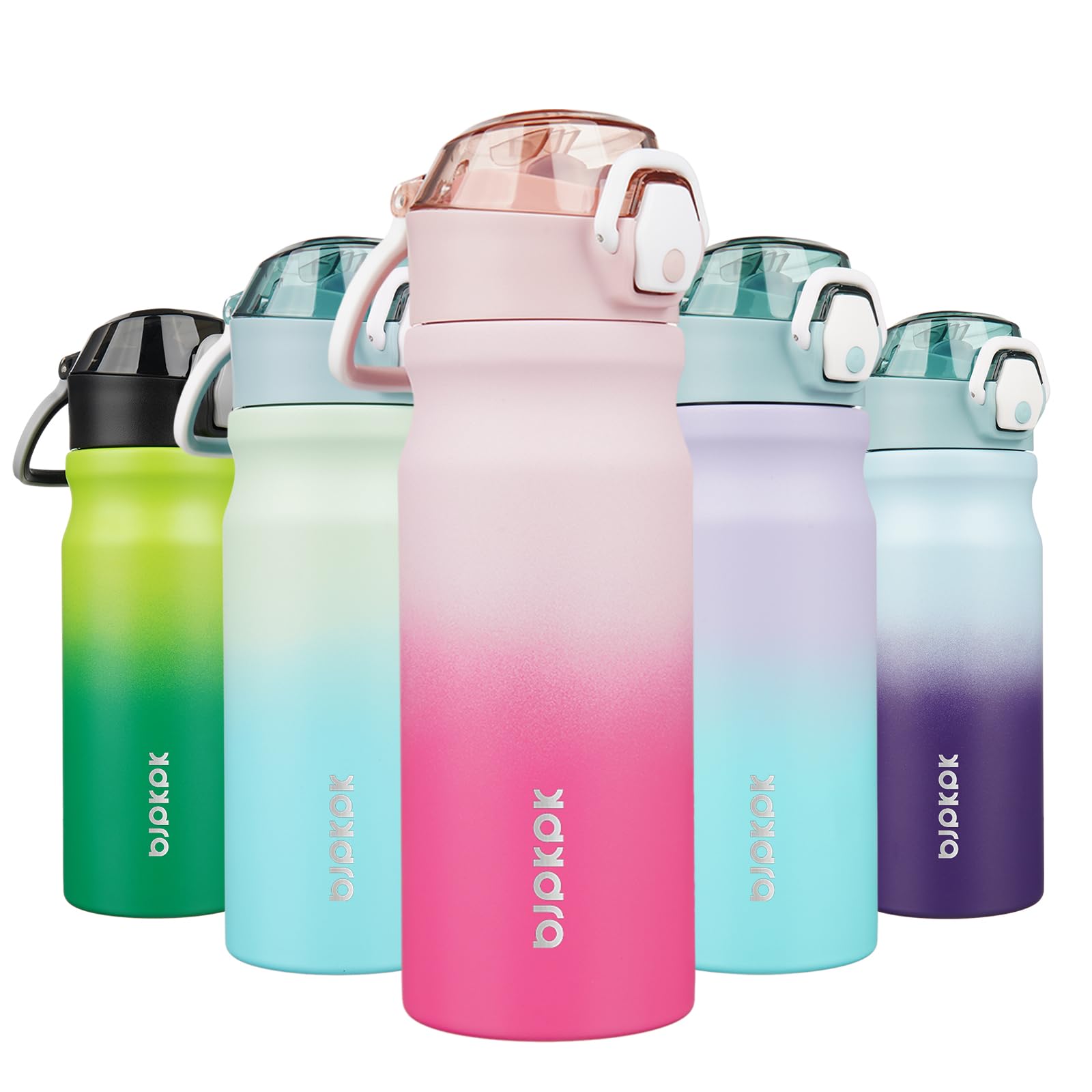 BJPKPK Stainless Steel Insulated Water Bottle with Straw Lid 14oz Reusable Metal Thermal Flask Bottles Keep Cold and Hot,Light Pink