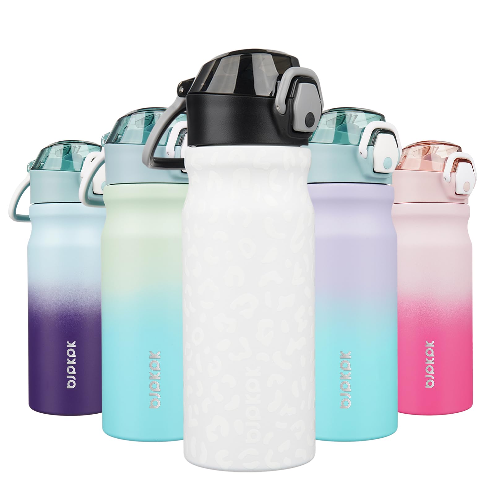 BJPKPK Stainless Steel Insulated Water Bottle with Straw Lid 14oz Reusable Metal Thermal Flask Bottles Keep Cold and Hot,Light Pink