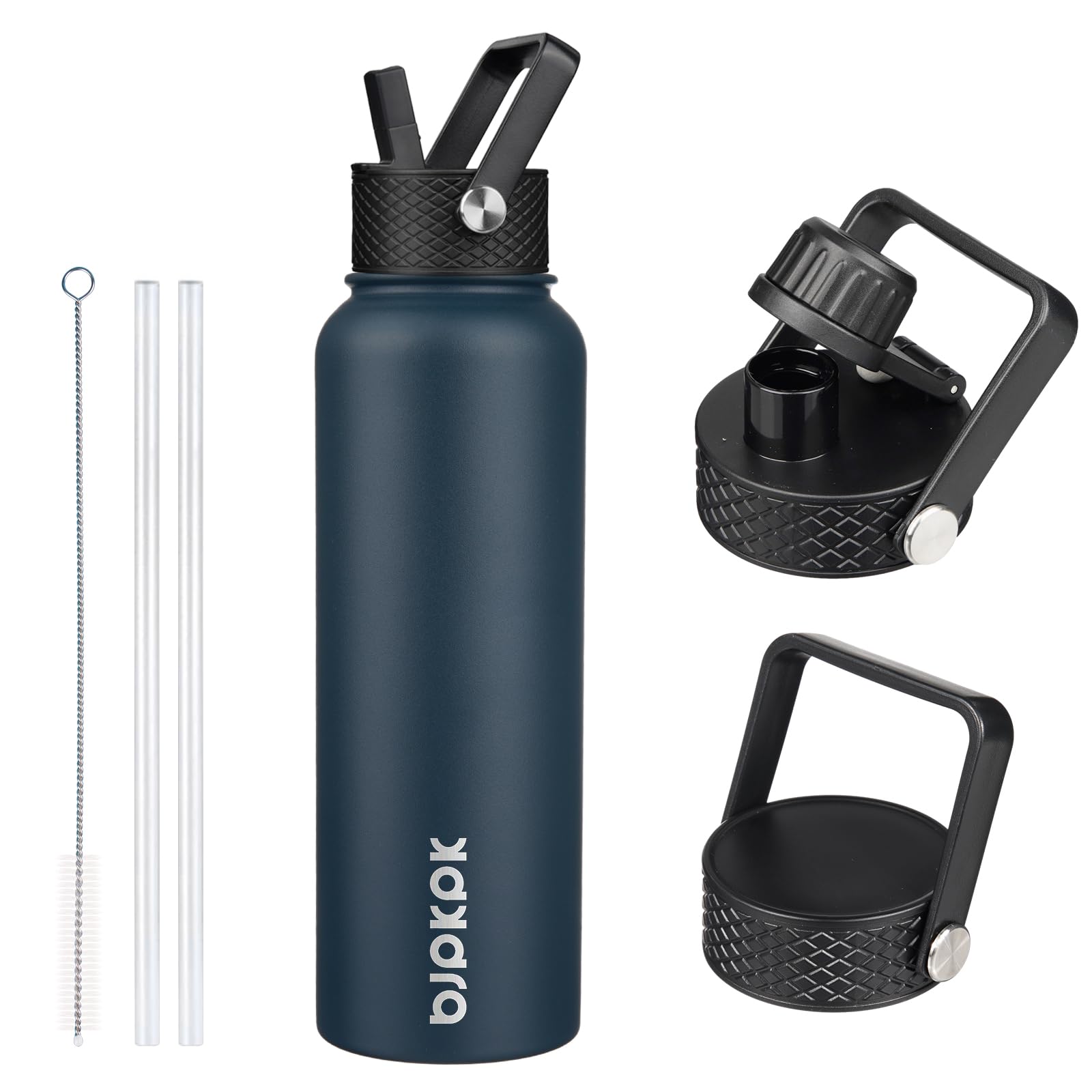 BJPKPK Insulated Water Bottles with Straw Lid, 18oz Stainless Steel Metal Water Bottle, Cold Hot Thermo with 3 Lids, Leak Proof BPA Free Travel Cup, Wide Mouth Flasks, Thermo -Mint