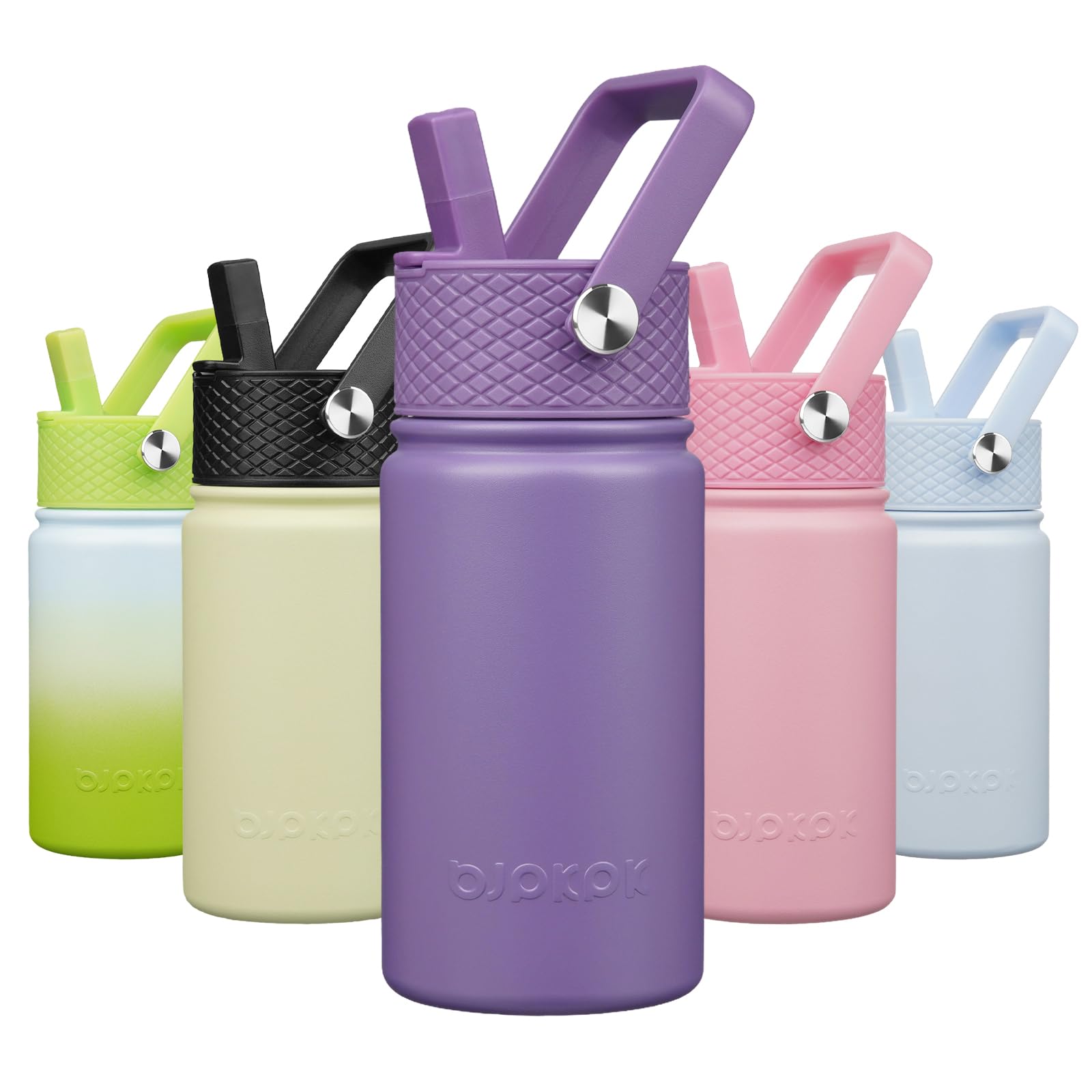 BJPKPK Insulated Water Bottle with Straw Lid, 15 oz Stainless Steel Metal Water Bottles, Reusable Leak Proof BPA Free Thermo, Flask, Cups - Lavender