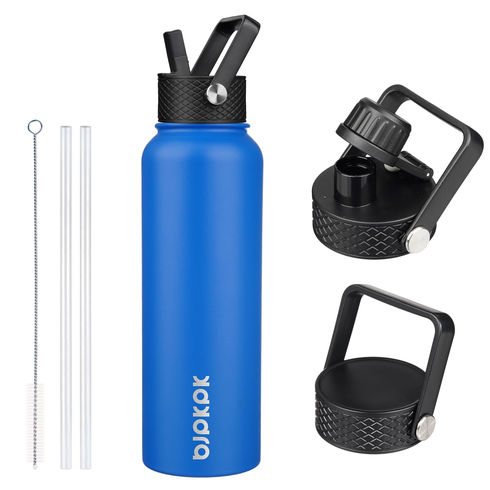 BJPKPK Insulated Water Bottles with Straw Lid, 18oz Stainless Steel Metal Water Bottle, Cold Hot Thermo with 3 Lids, Leak Proof BPA Free Travel Cup, Wide Mouth Flasks, Thermo -Mint