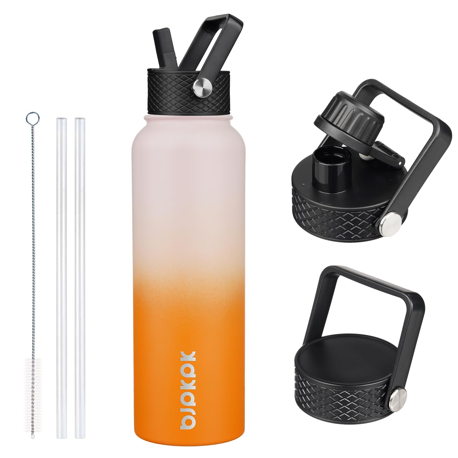 BJPKPK Insulated Water Bottles with Straw Lid, 18oz Stainless Steel Metal Water Bottle, Cold Hot Thermo with 3 Lids, Leak Proof BPA Free Travel Cup, Wide Mouth Flasks, Thermo -Mint