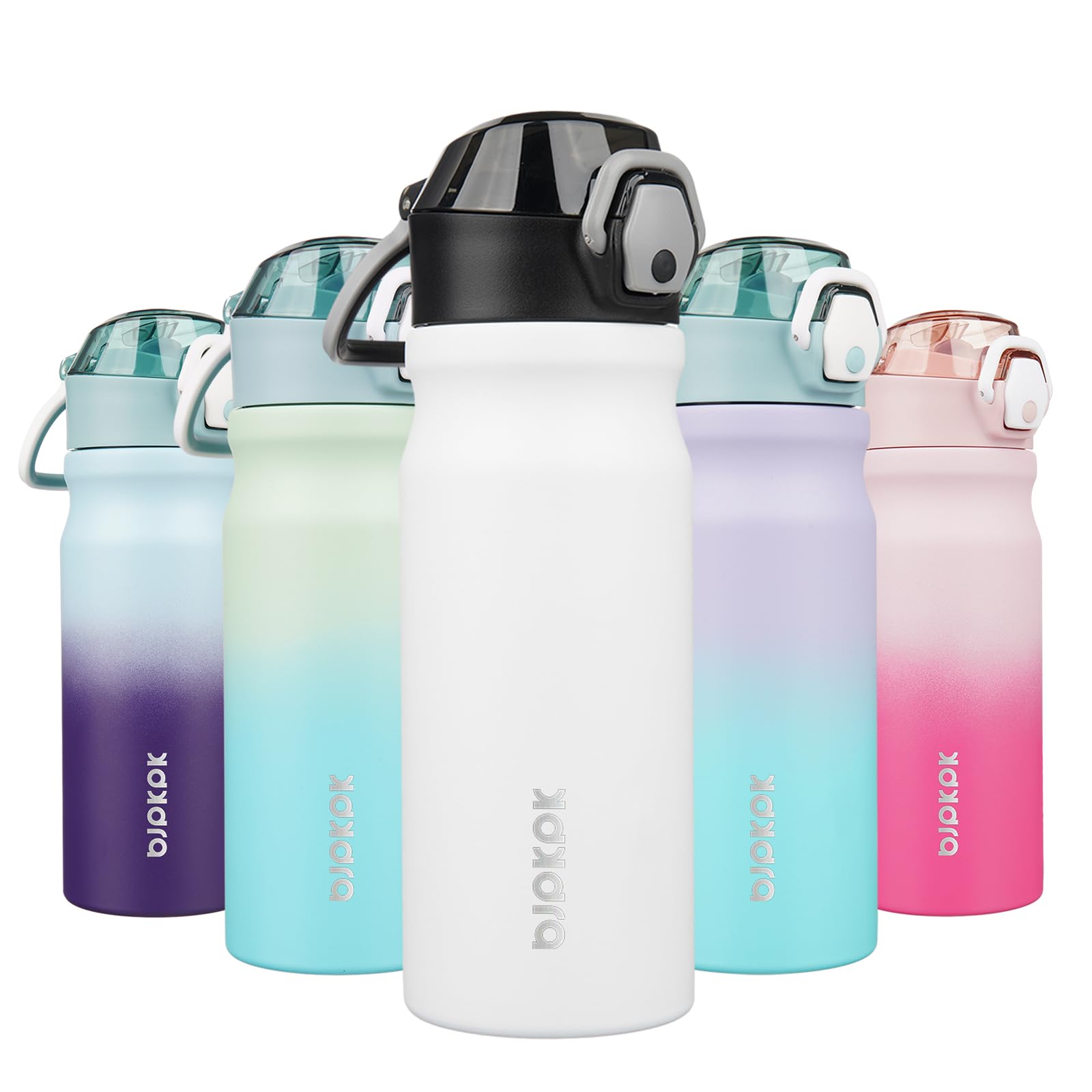 BJPKPK 18oz Insulated Water Bottle with Straw Stainless Steel Double Wall Water Bottles BPA Free Leak Proof Thermal Flask with Lockable Flip Lid and Soft Silicone Spout,Indigo Black